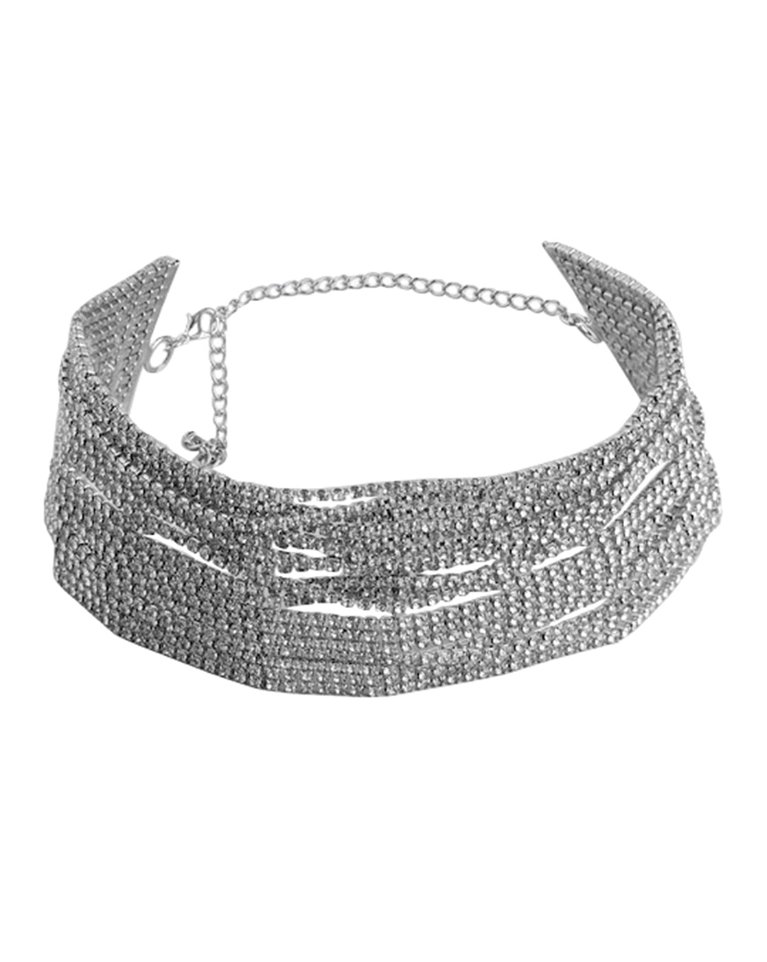 Cz With Rhodium Plated Layered Choker Necklace For Women