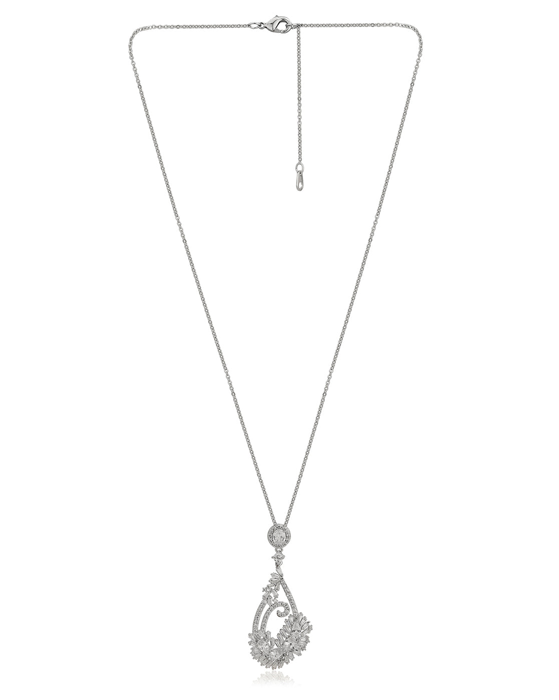 Premium Rhodium Plated With Cz Contemporary Pendant With Chain For Women