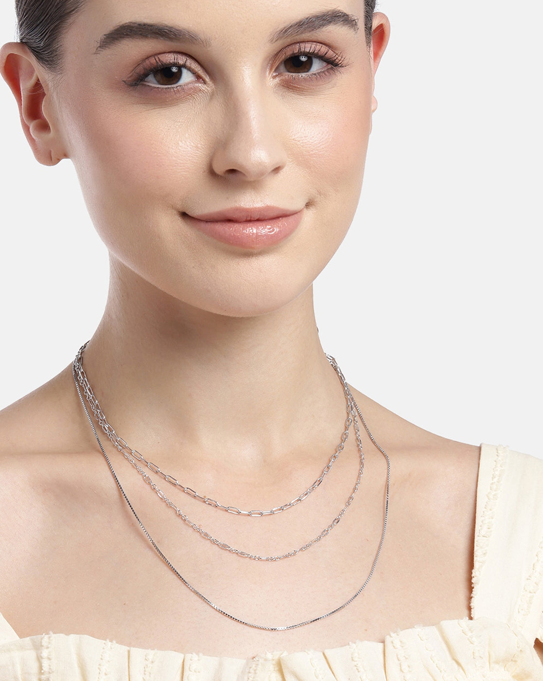 Rhodium Plated Layered Necklace For Women