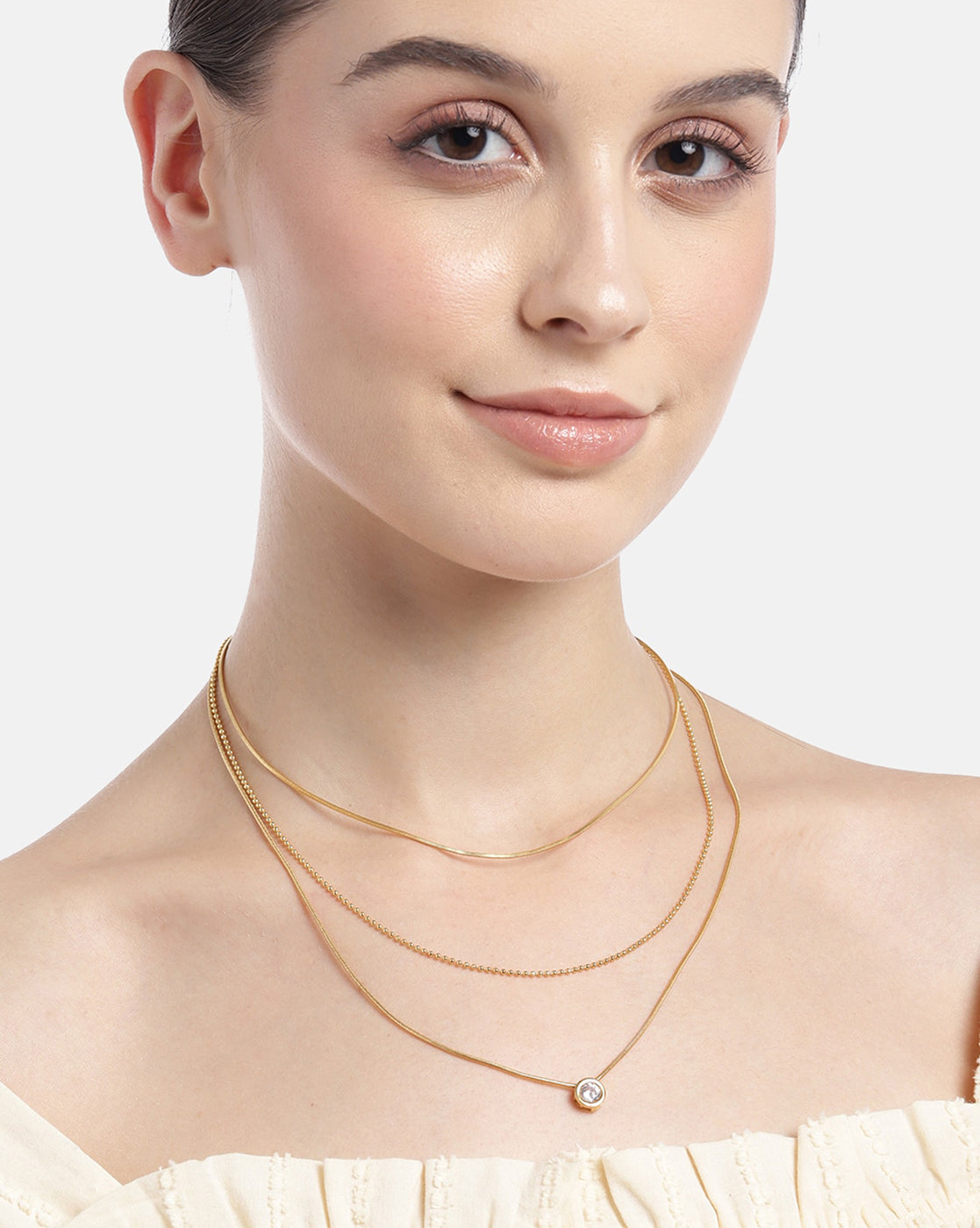 18Kt Gold Plated With Cz Layered Necklace For Women