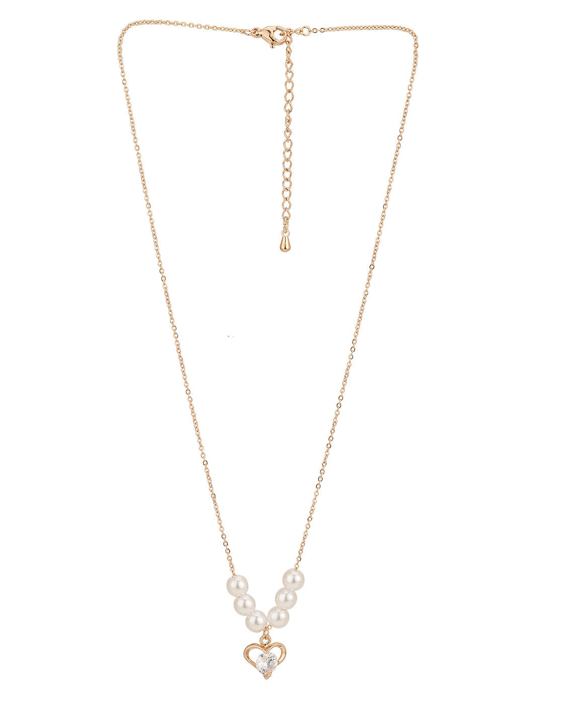 Rose Gold Plated Pearl With Heart Necklace For Women