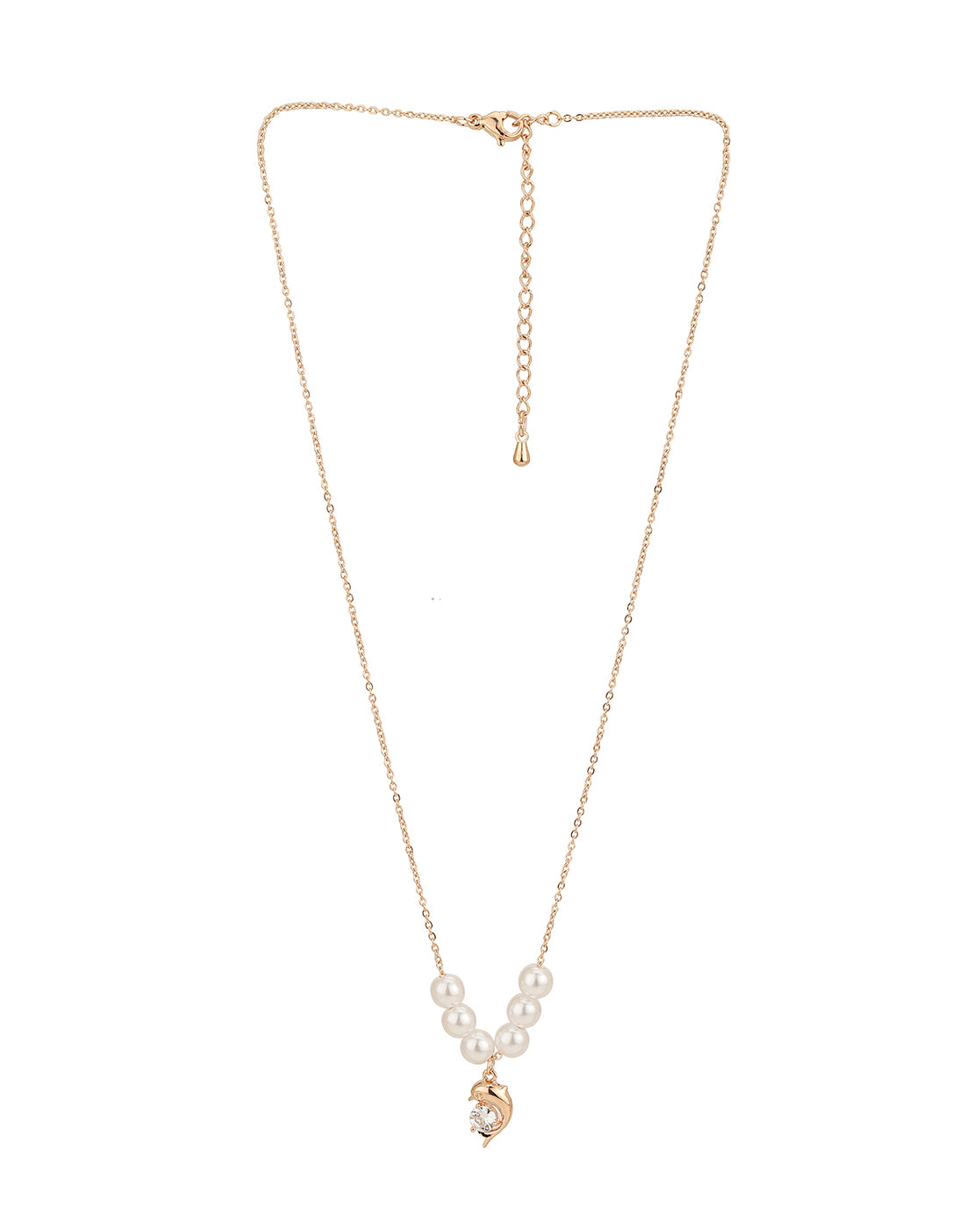 Rose Godl Plated Pearl With Dolphin Necklace For Women
