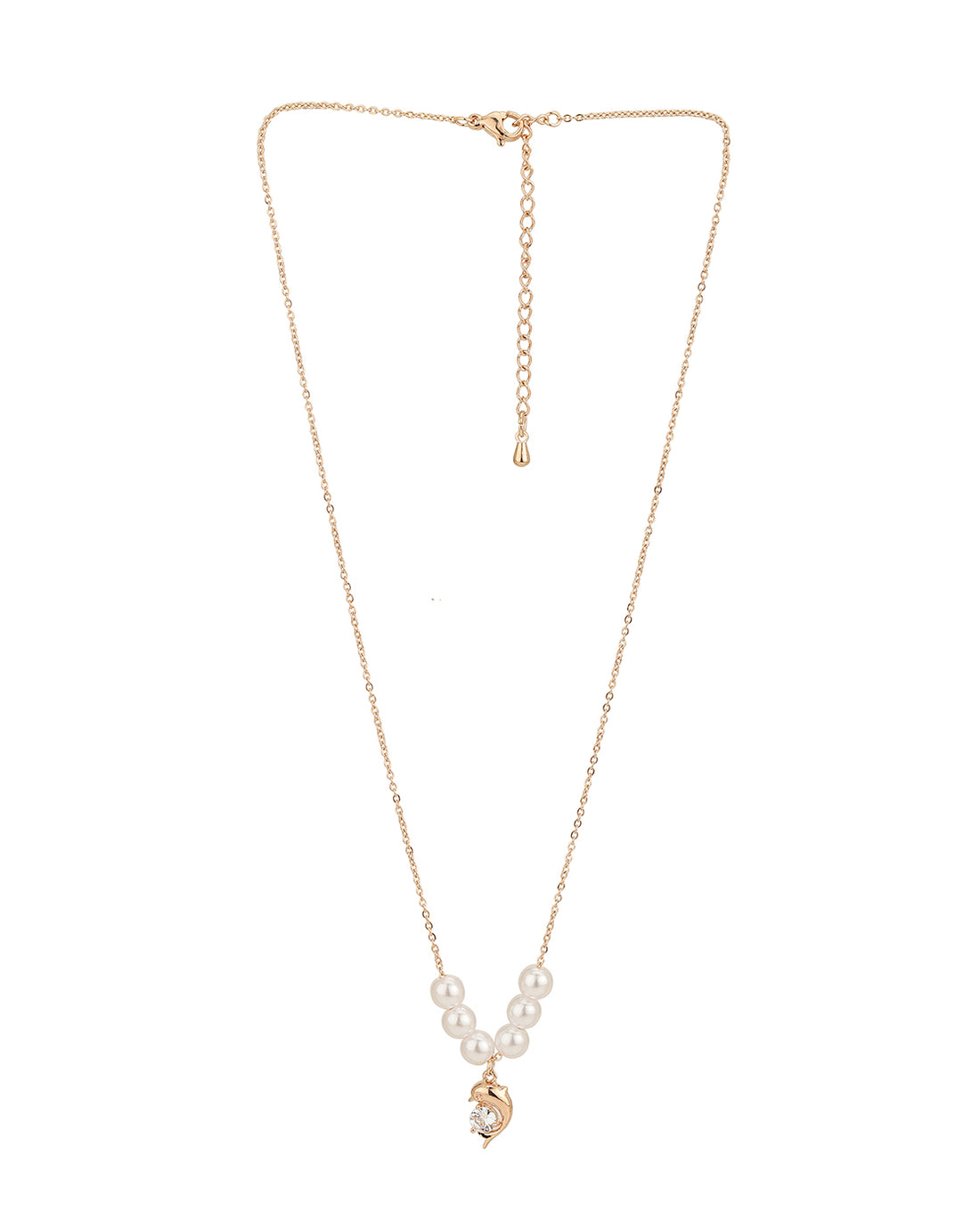 Rose Godl Plated Pearl With Dolphin Necklace For Women