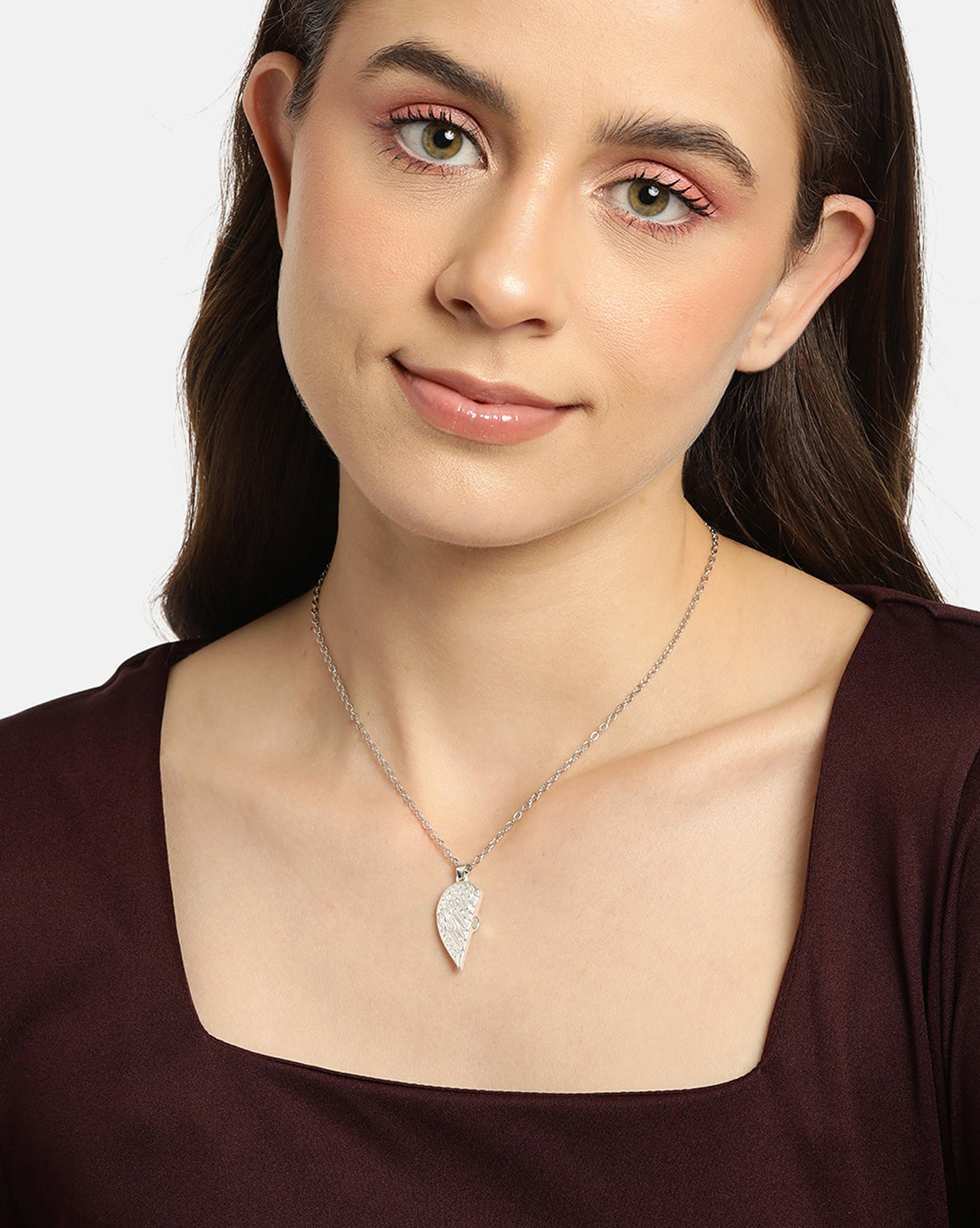 Set of 2 Silver Plated Oxidised Best Friend Broken Heart Pendant with chain for couples