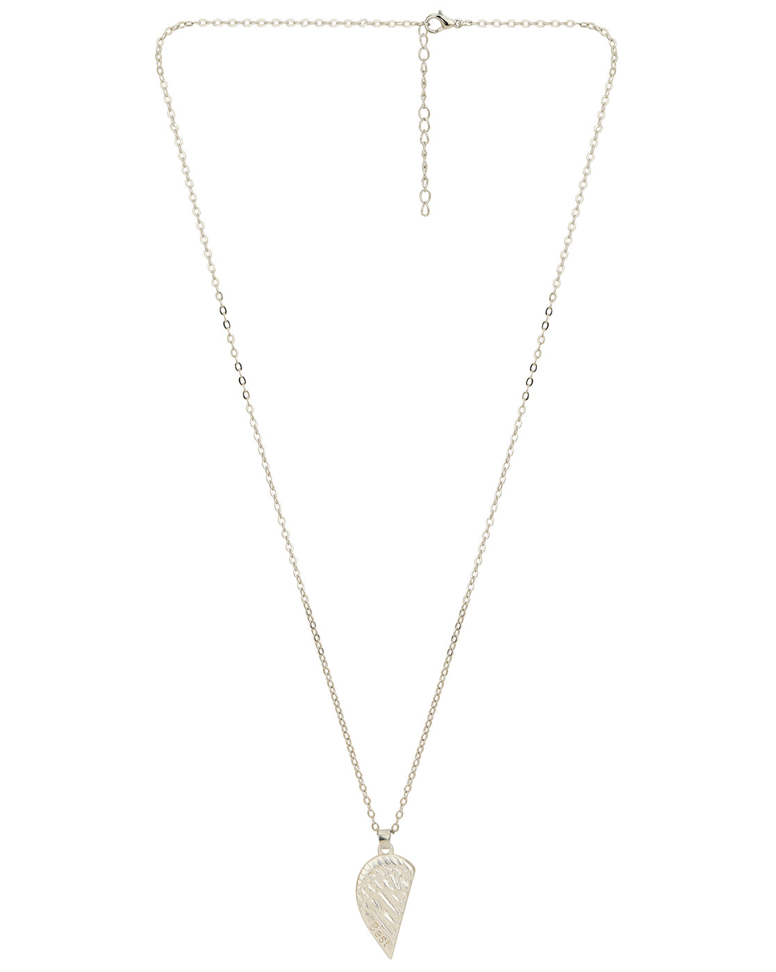 Set of 2 Silver Plated Oxidised Best Friend Broken Heart Pendant with chain for couples