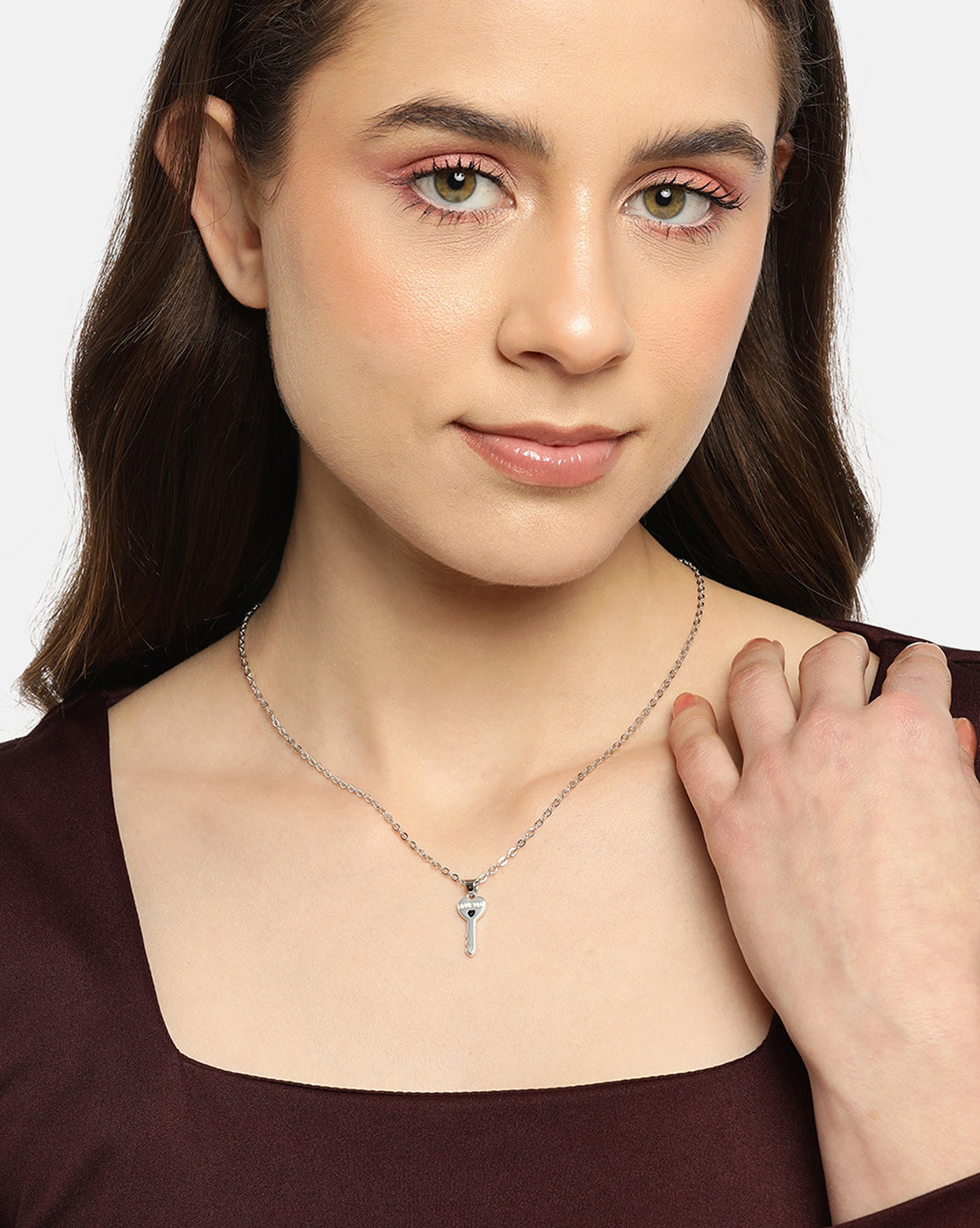 Set of 2 Silver Plated Love You forever Lock & Key Pendant with chain for couples