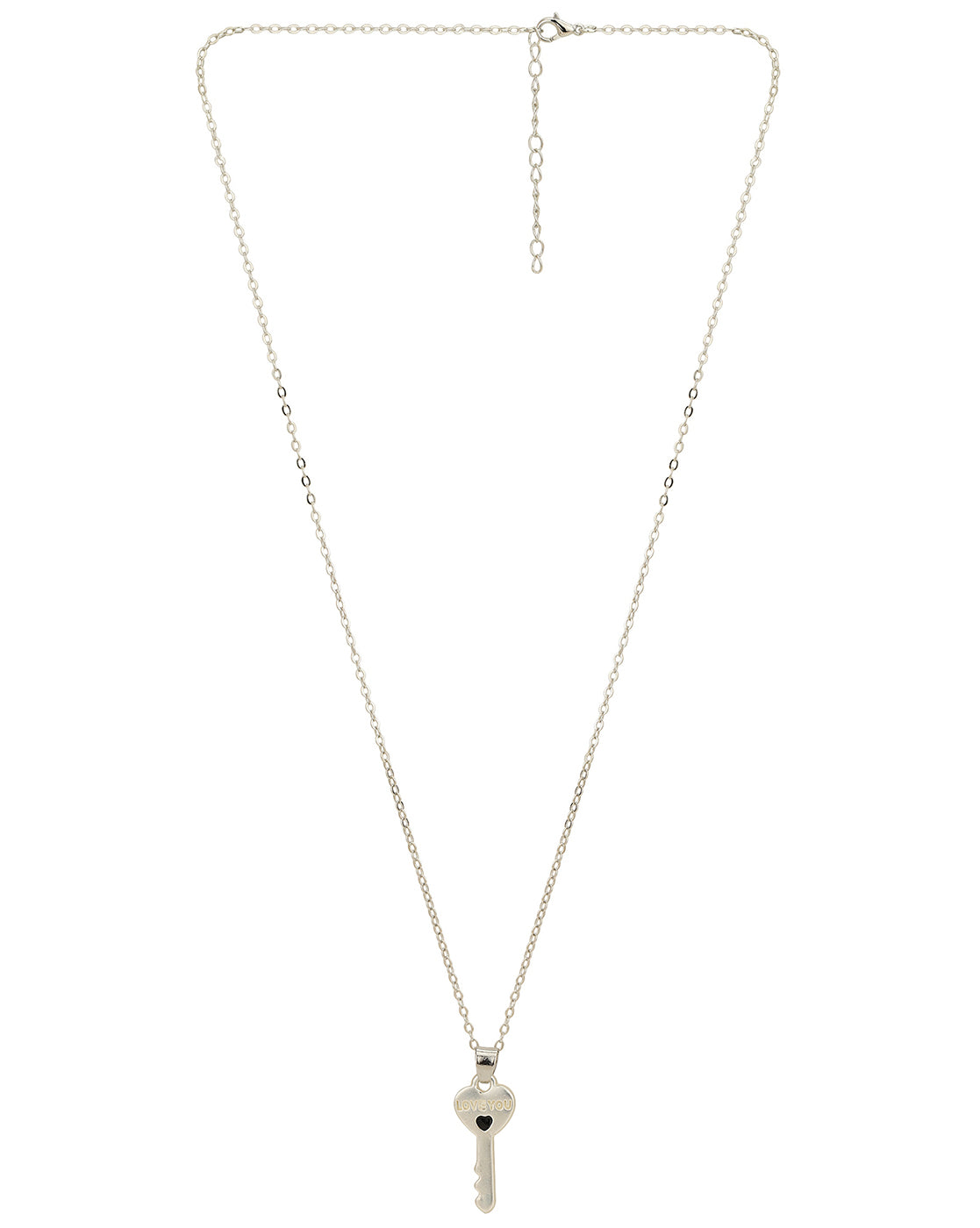 Set of 2 Silver Plated Love You forever Lock & Key Pendant with chain for couples