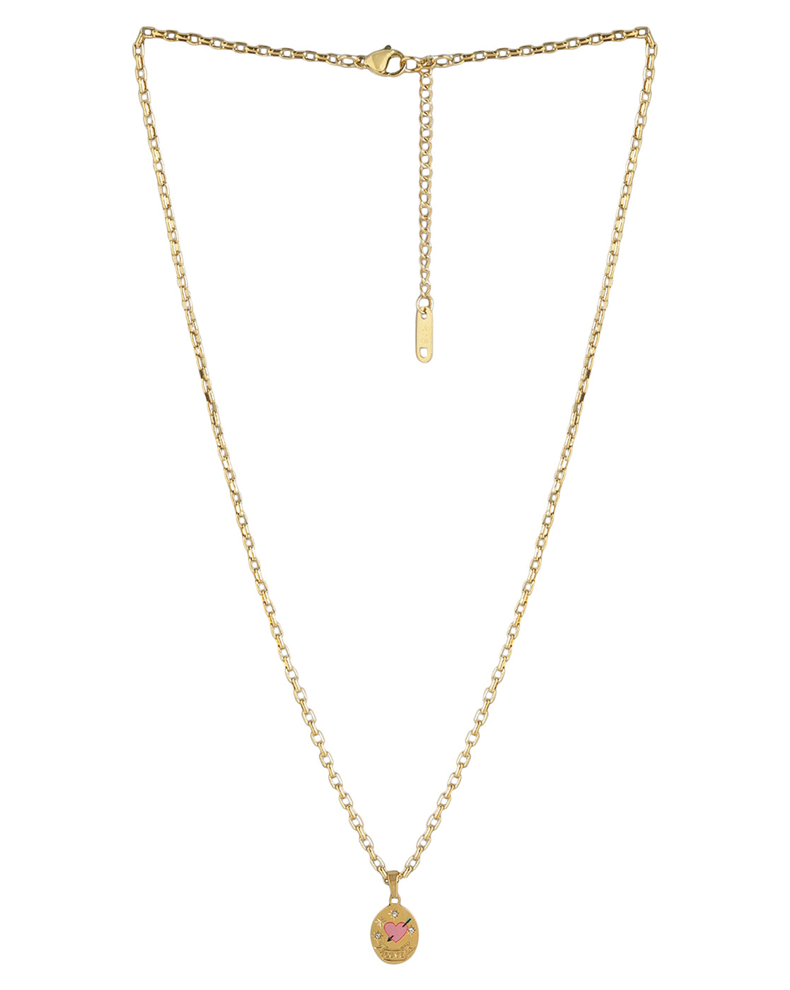 Gold Plated CZ Engrave Love Enamel Pendant with chain