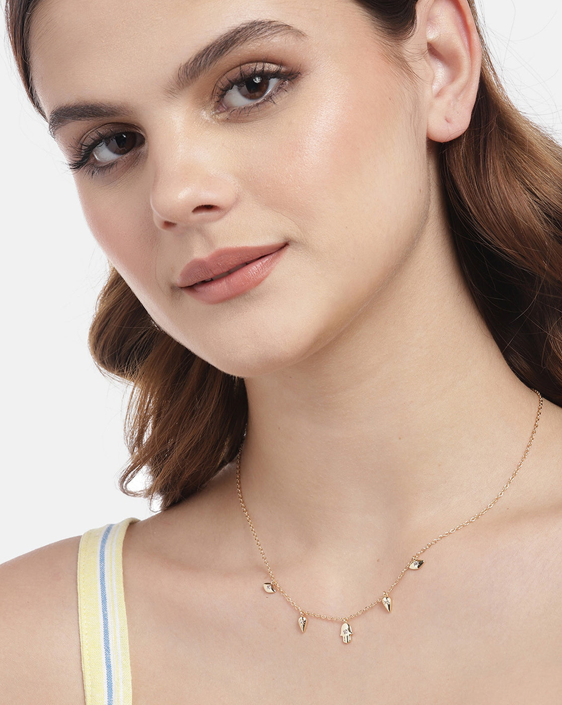 Gold Plated CZ Hanging Hamsa Necklace for women