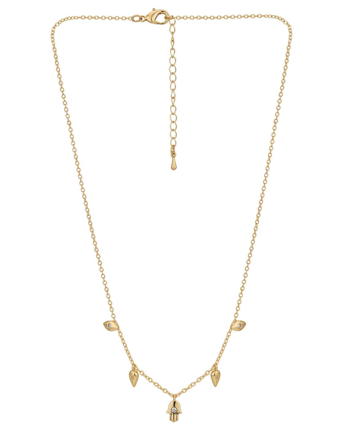 Gold Plated CZ Hanging Hamsa Necklace for women