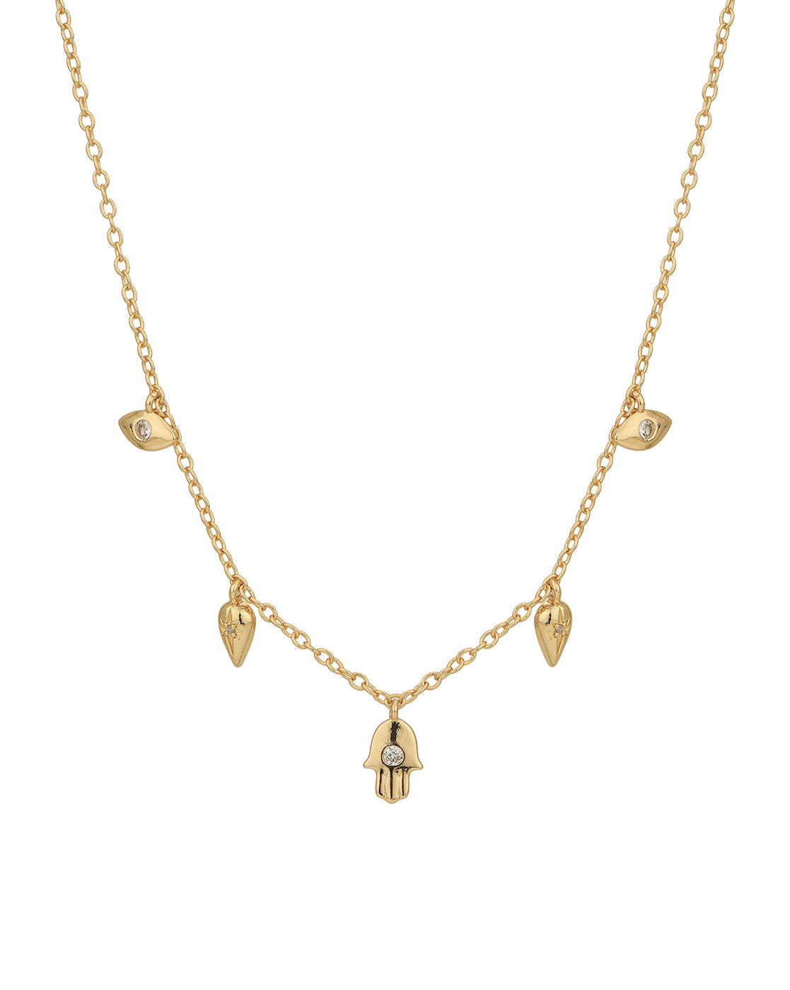 Gold Plated CZ Hanging Hamsa Necklace for women