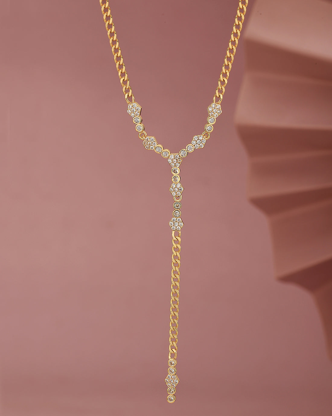 Premium Gold Plated CZ Lariat Necklace for women
