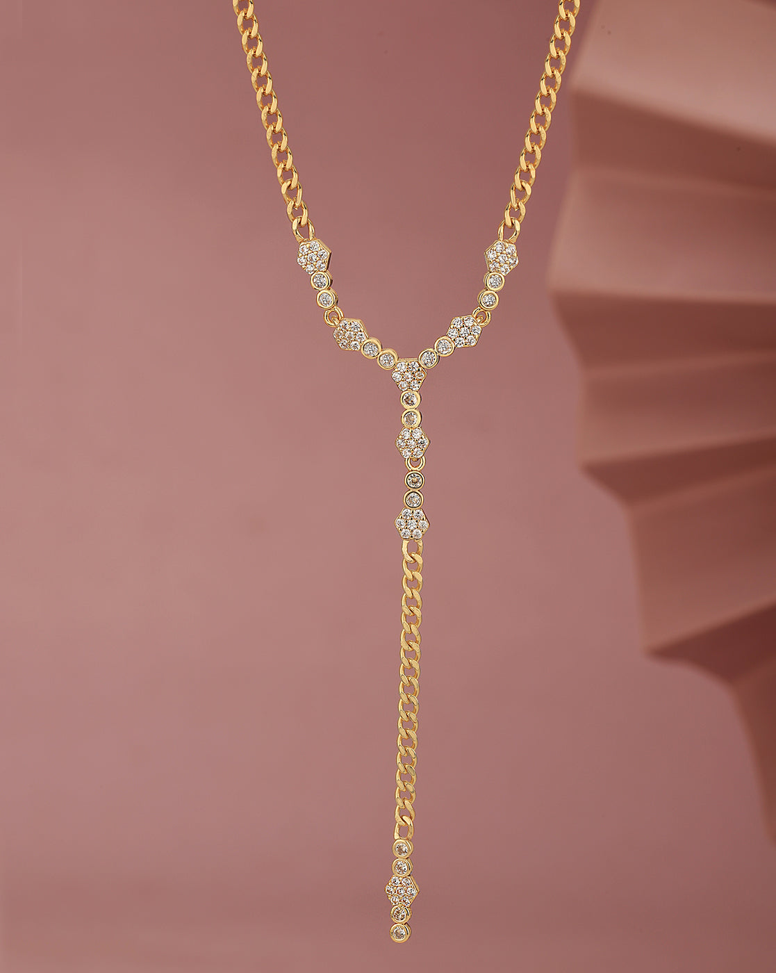 Premium Gold Plated CZ Lariat Necklace for women