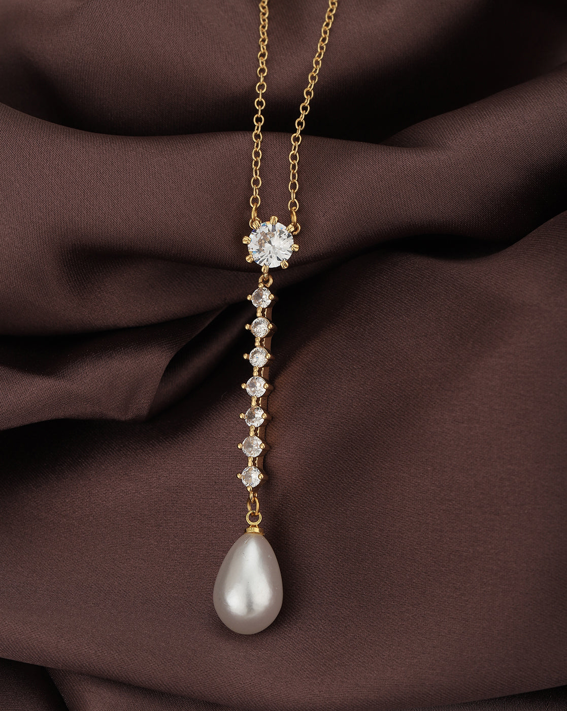 Premium Gold Plated Hanging Pearl Lariat Necklace for women