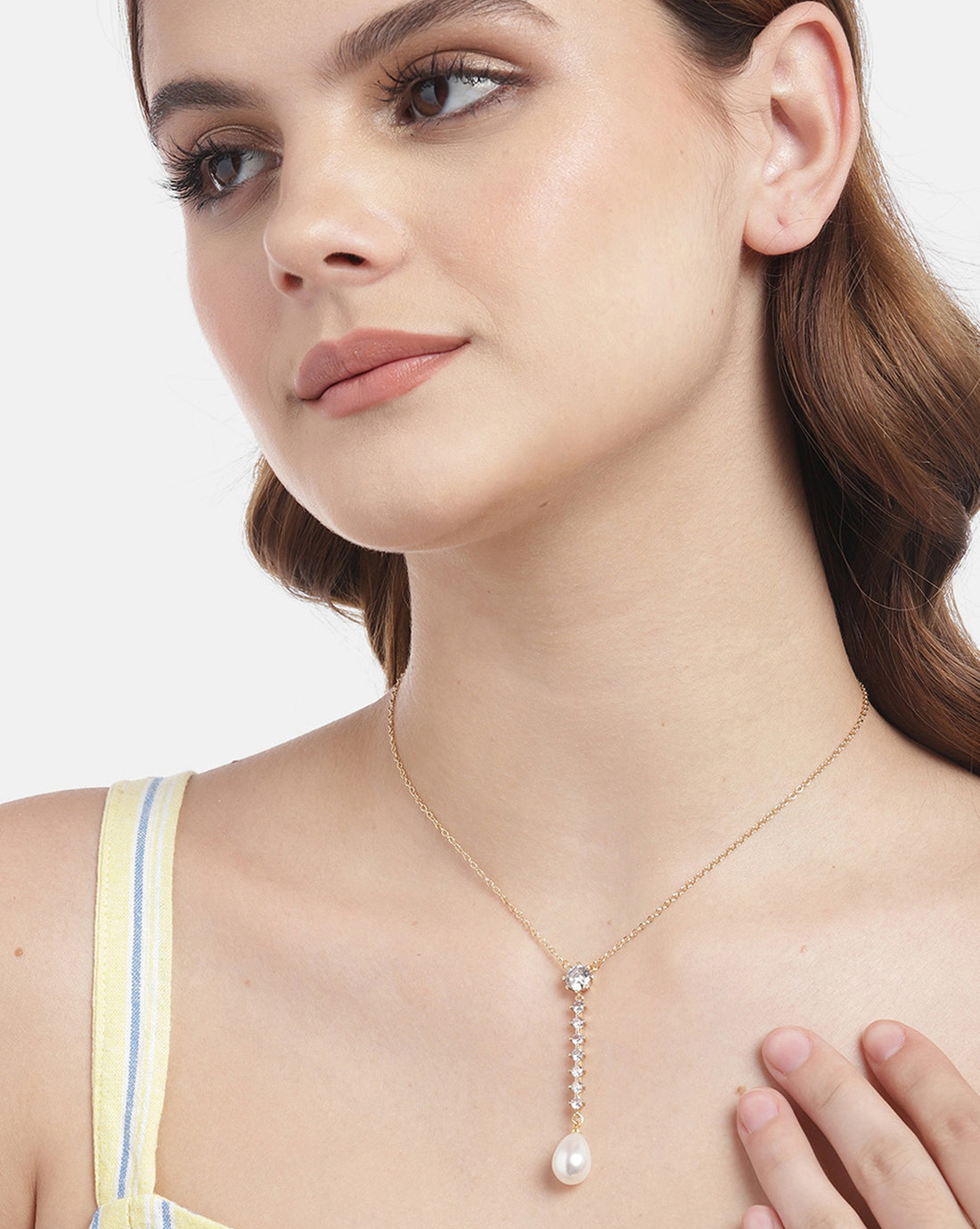 Premium Gold Plated Hanging Pearl Lariat Necklace for women