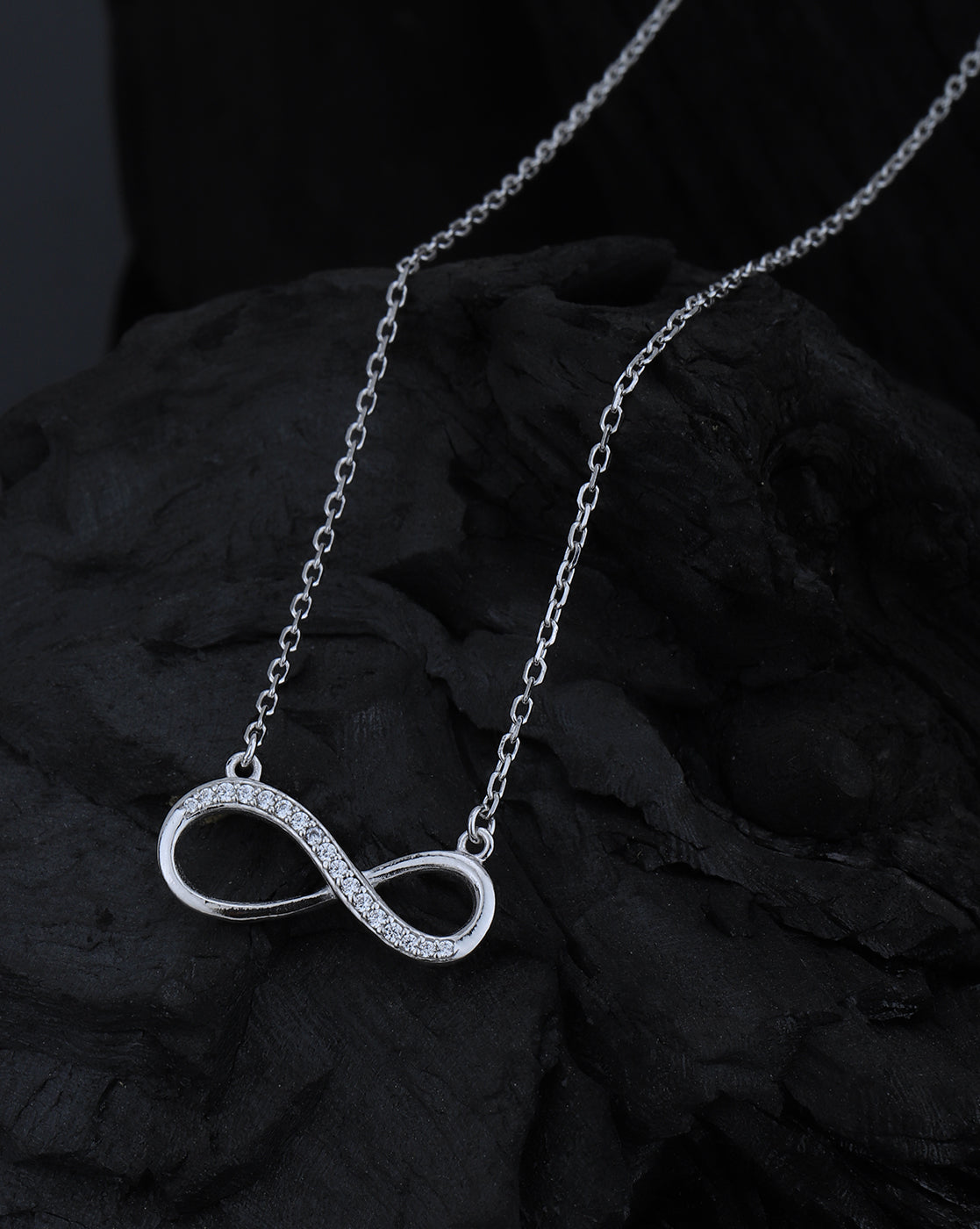 Rhodium Plated with CZ Infinity Necklace for women