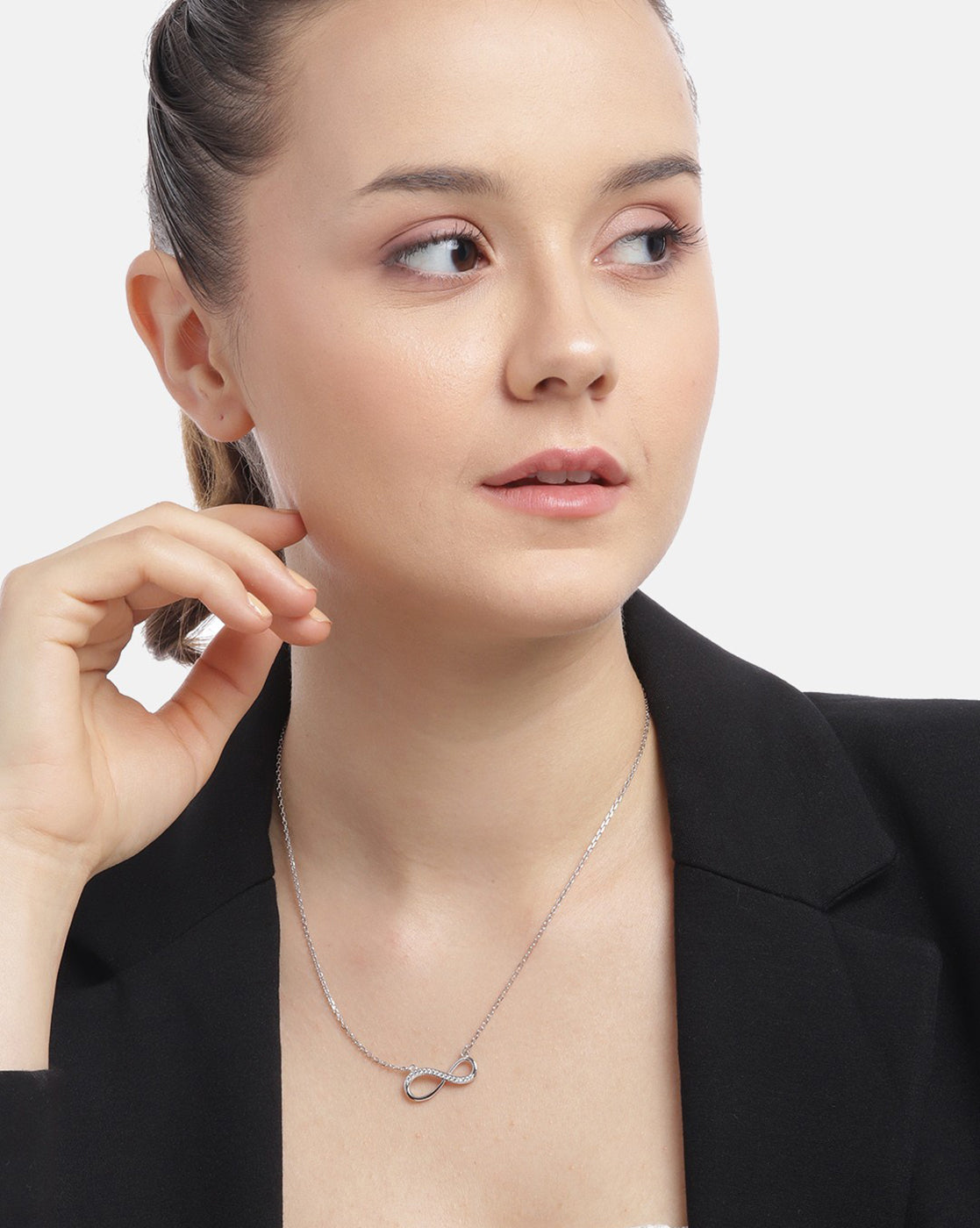 Rhodium Plated with CZ Infinity Necklace for women