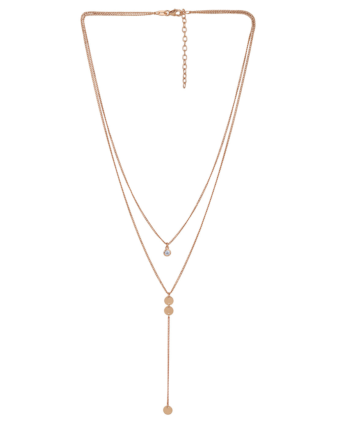 18kt Rose Gold Plated with CZ Double Chain Lariat Necklace for women