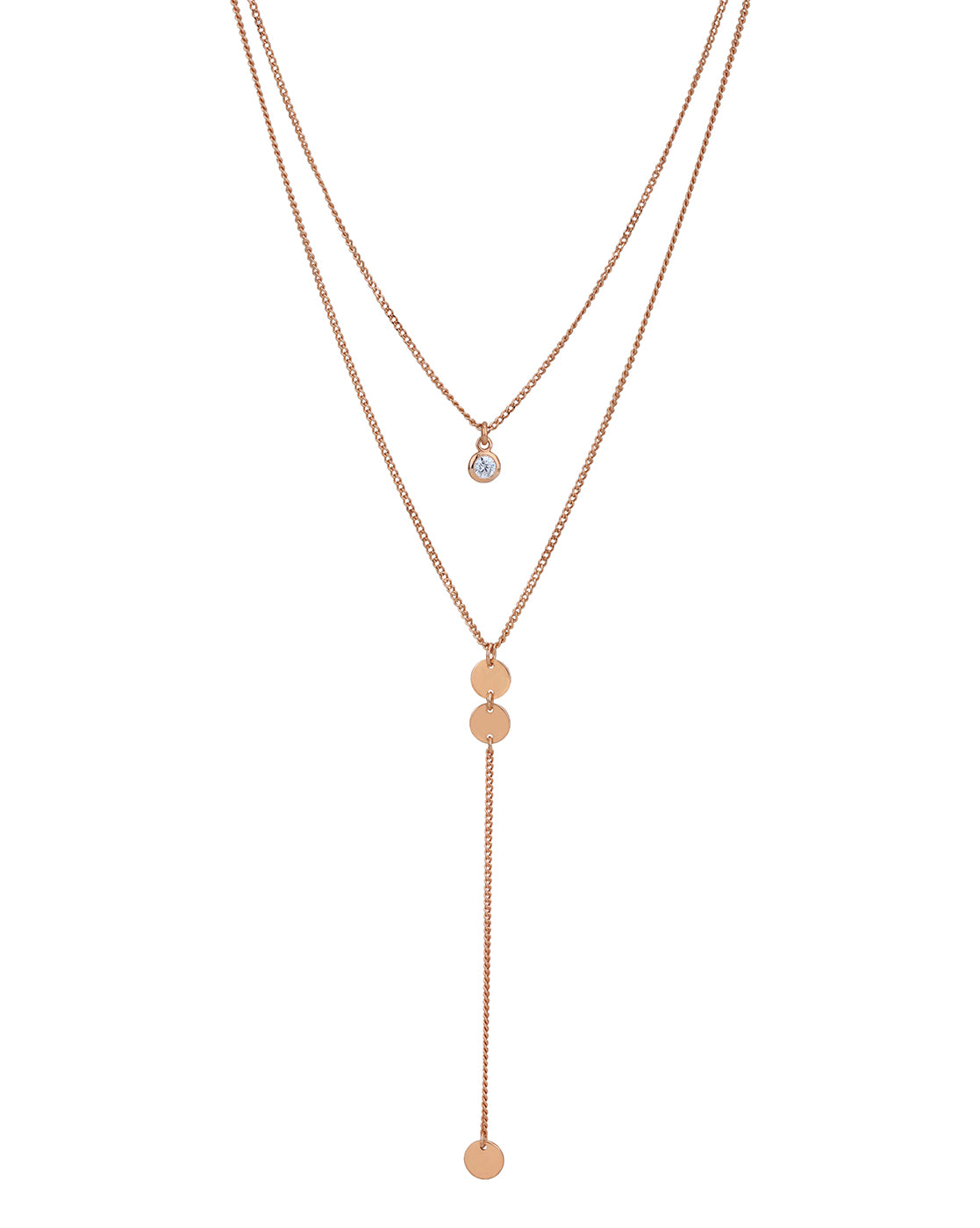 18kt Rose Gold Plated with CZ Double Chain Lariat Necklace for women