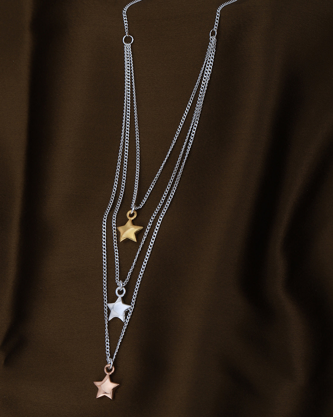 Three Tone Plated with Star Triple Chain Necklace for women