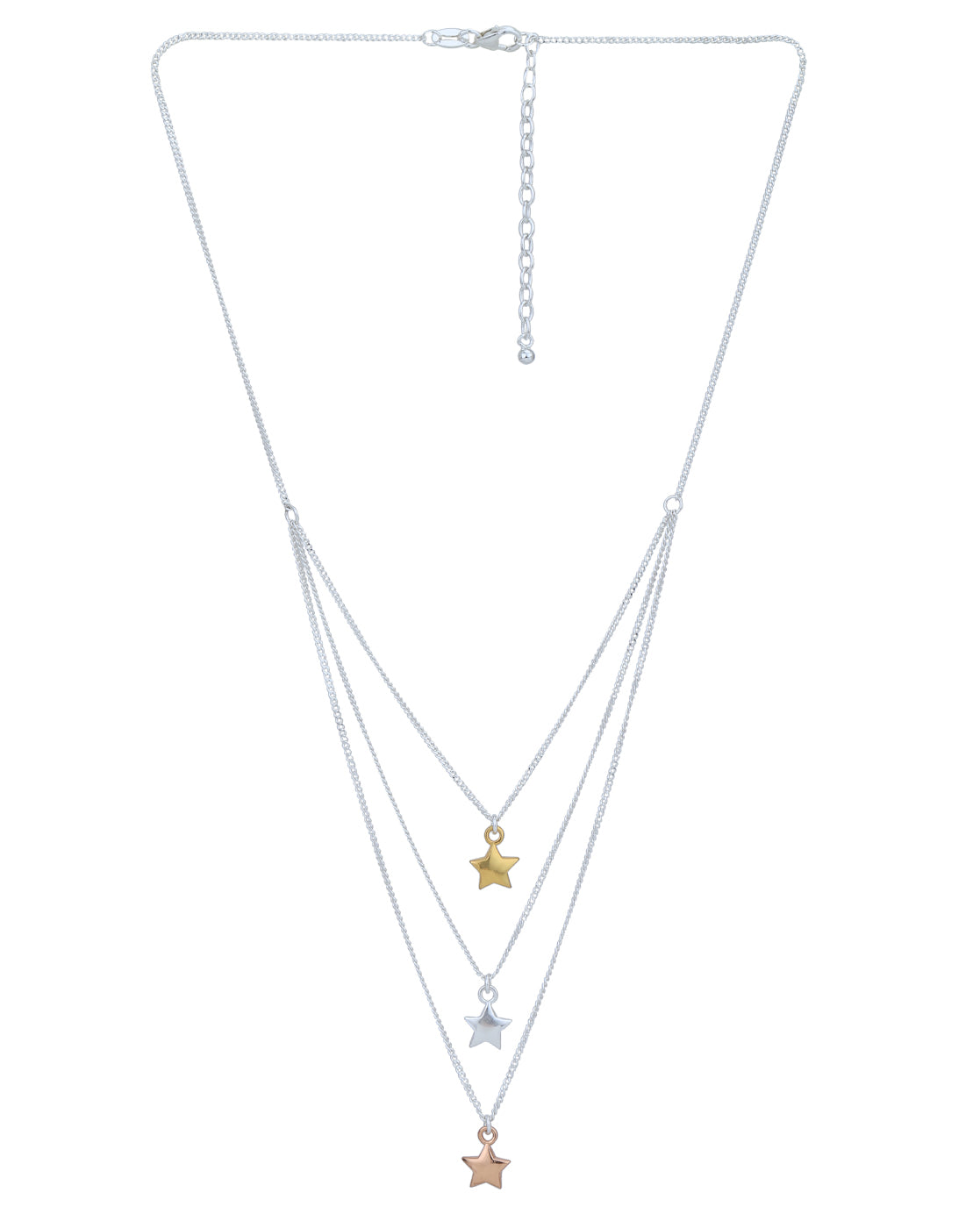 Three Tone Plated with Star Triple Chain Necklace for women