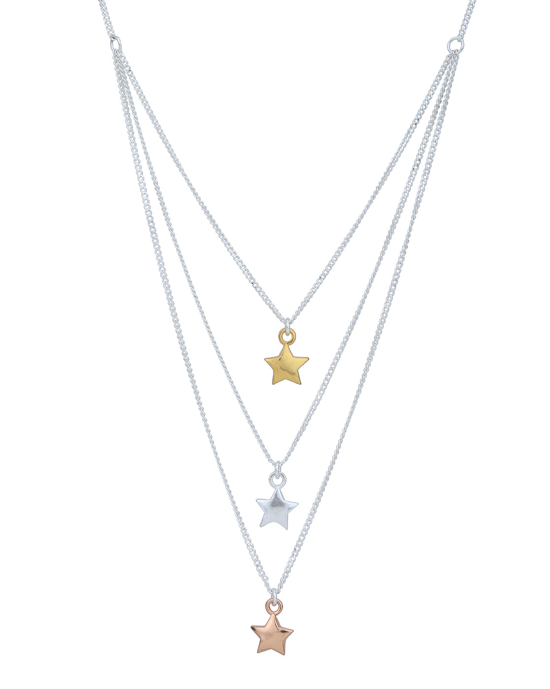 Three Tone Plated with Star Triple Chain Necklace for women