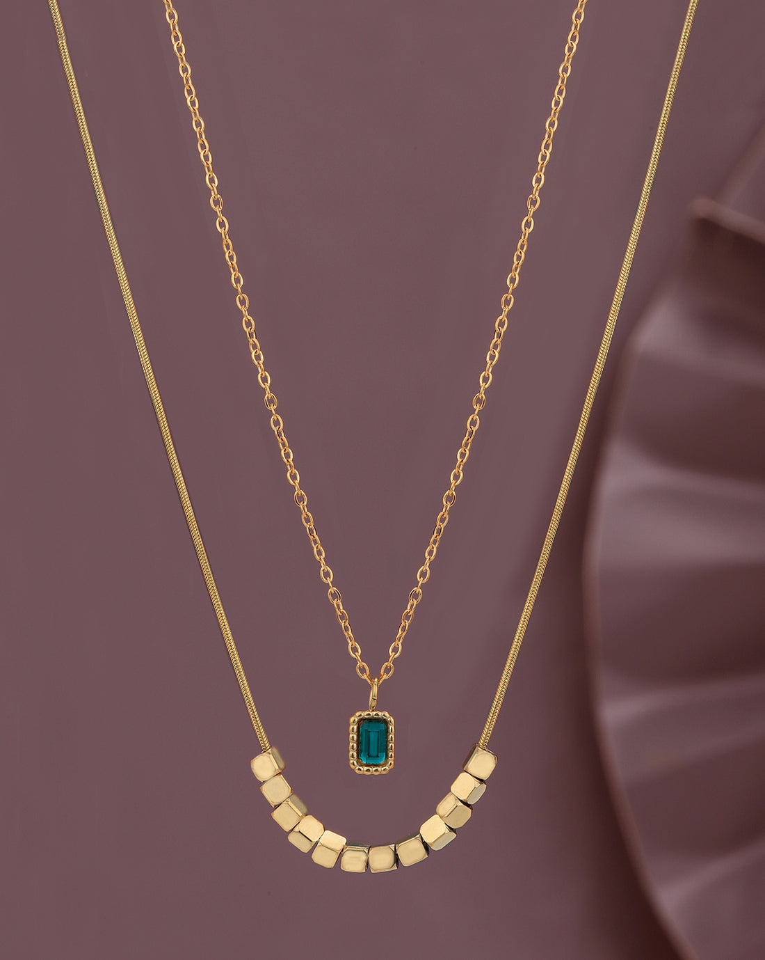 Gold Plated with CZ Double Chain Necklace for women