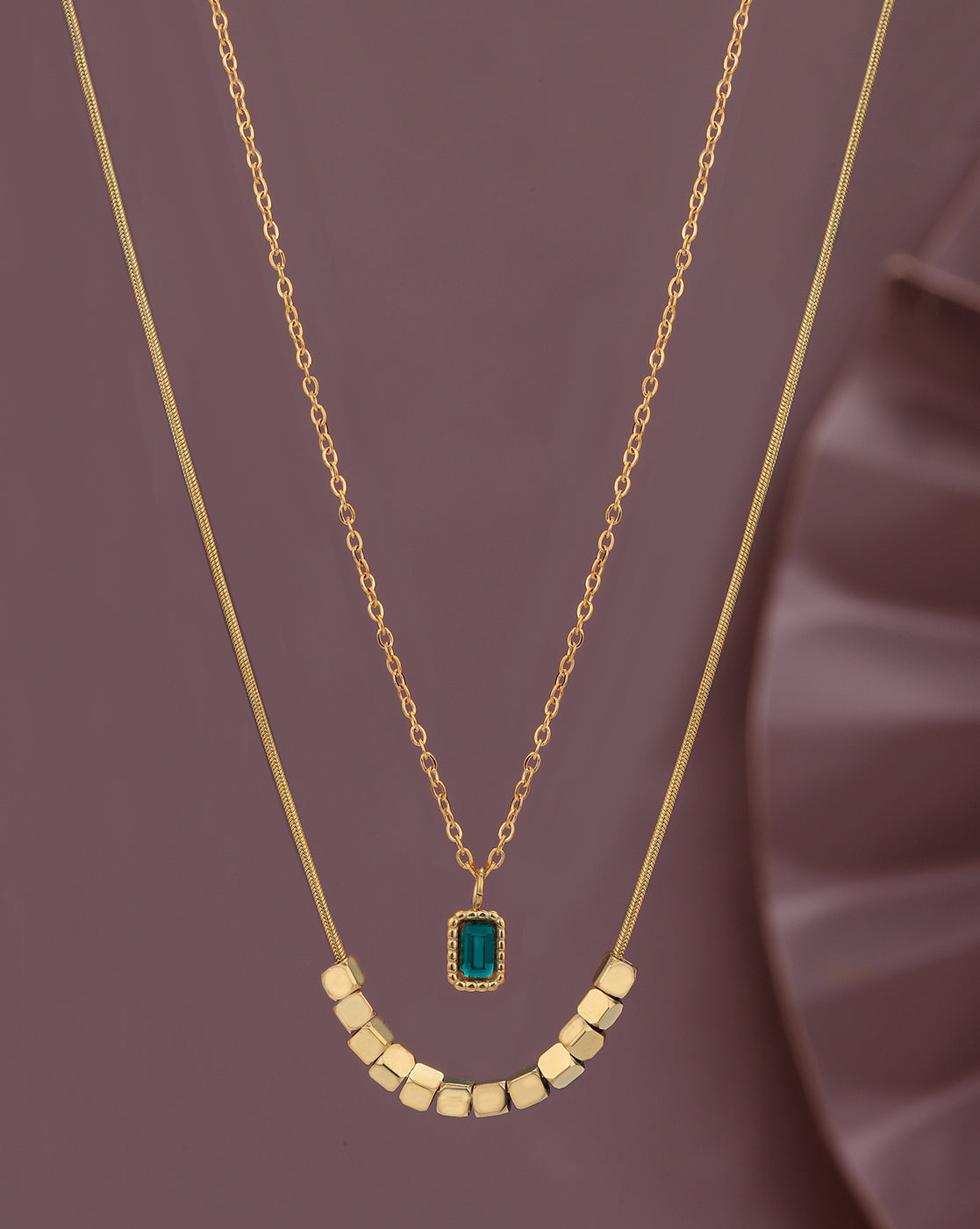 Gold Plated with CZ Double Chain Necklace for women