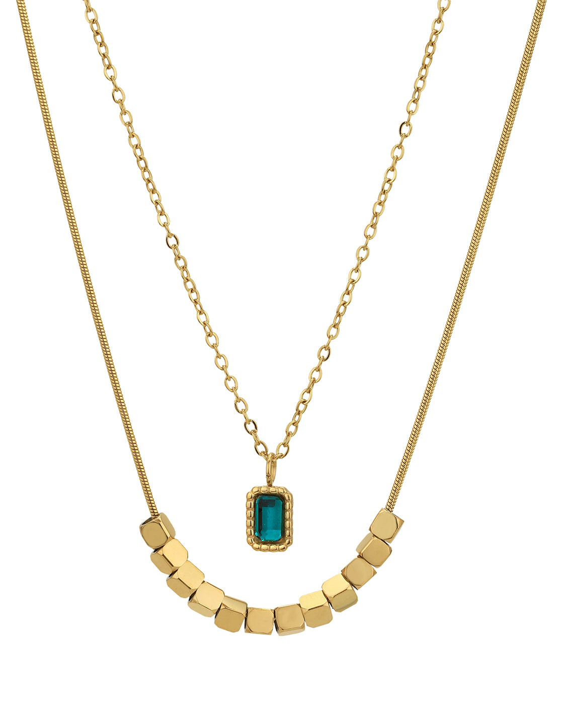 Gold Plated with CZ Double Chain Necklace for women