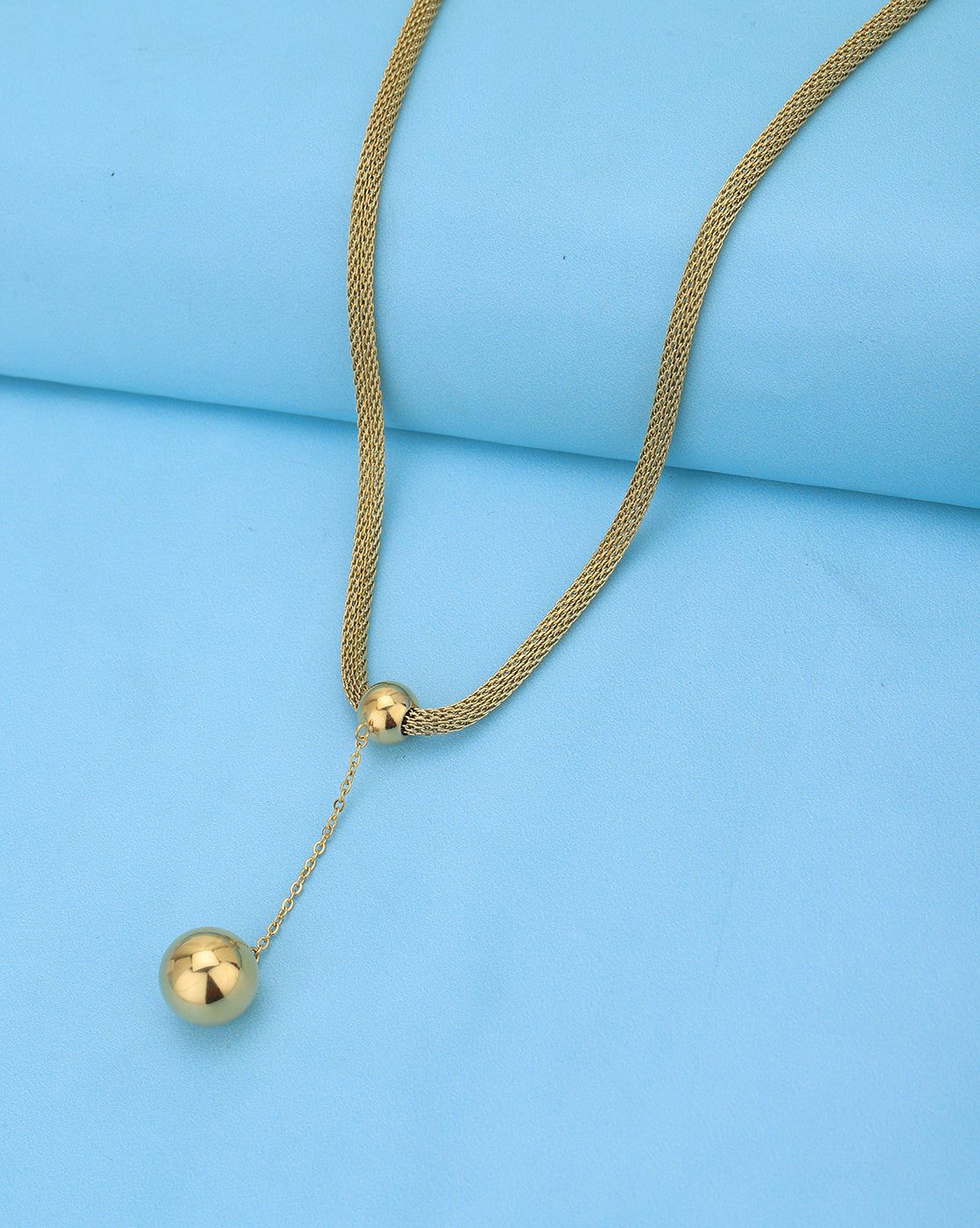 Gold Plated Dangling Ball with Chain Necklace for women