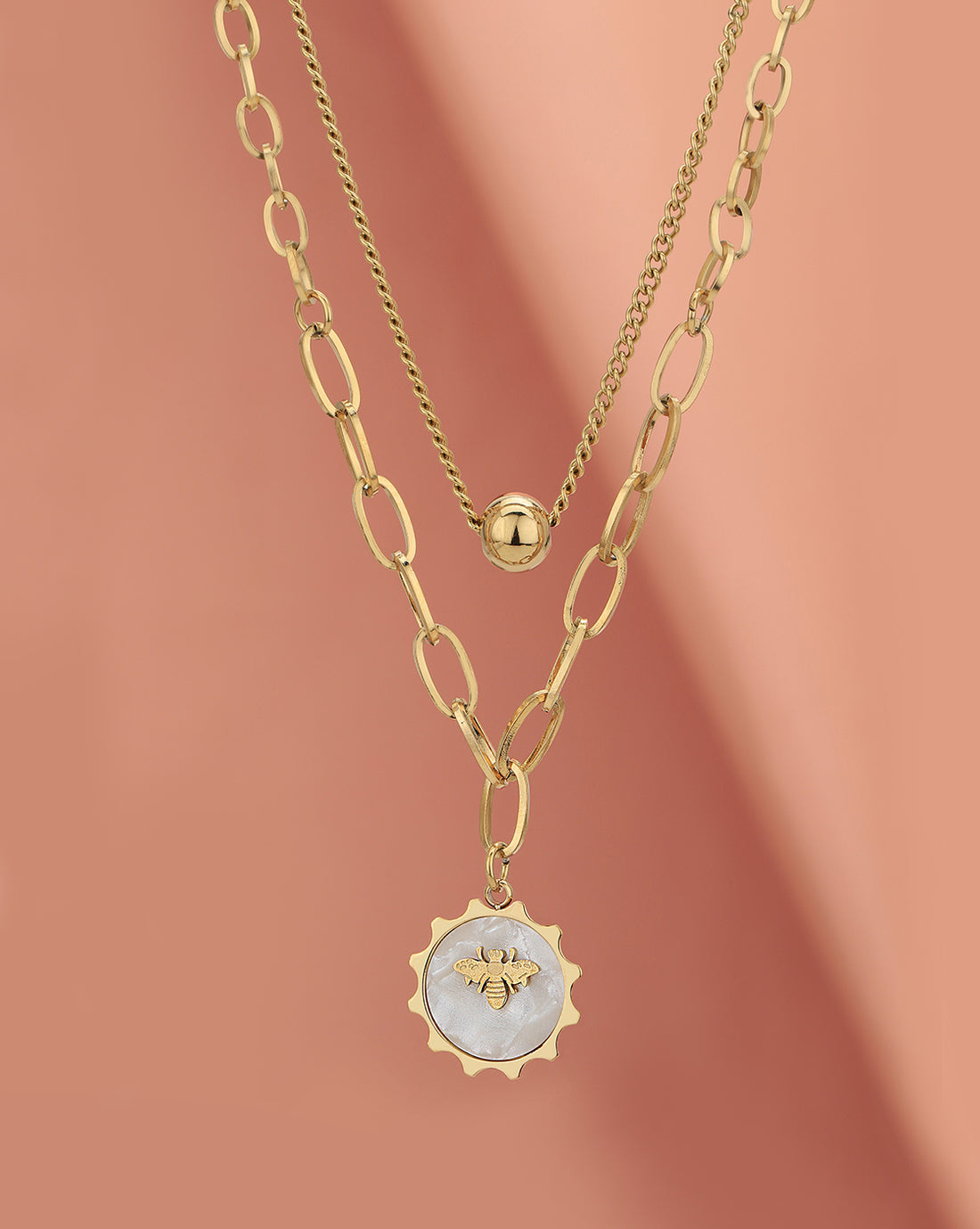 Gold Plated Shell with Butterfly Double Chain Necklace for women