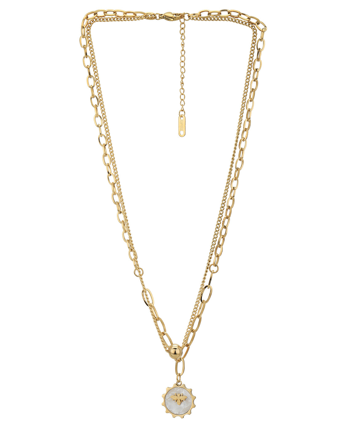 Gold Plated Shell with Butterfly Double Chain Necklace for women