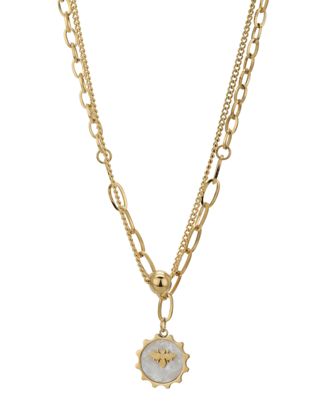 Gold Plated Shell with Butterfly Double Chain Necklace for women