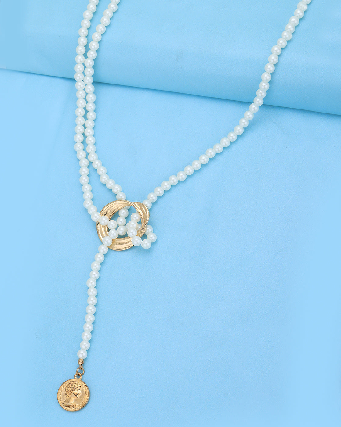 Rose Gold Plated with Pearl Lariat Necklace for women