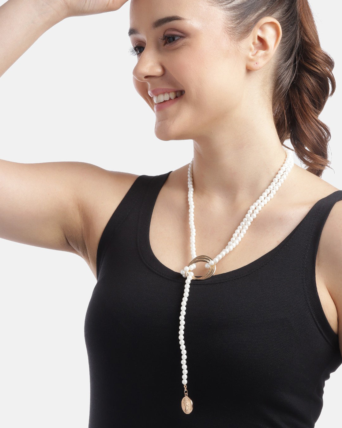 Rose Gold Plated with Pearl Lariat Necklace for women