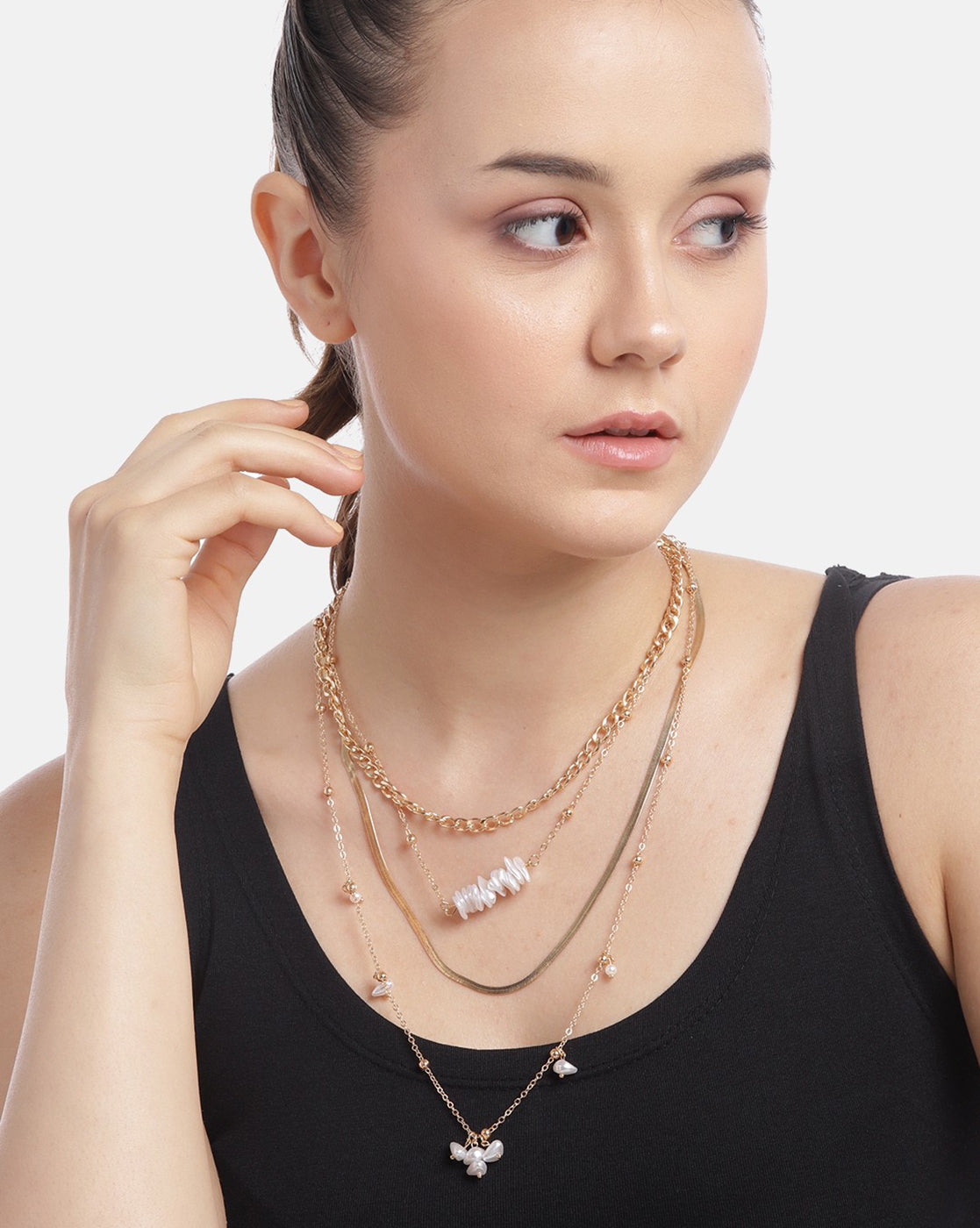 Set of 4 Gold and Rose Gold Plated Necklace for women