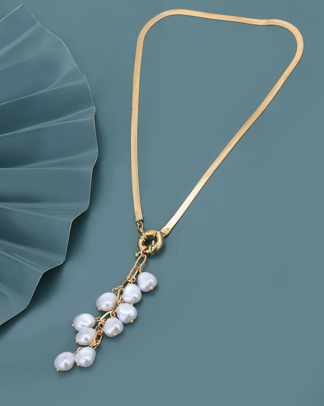 Rose Gold Plated with Pearl Lariat Necklace for women