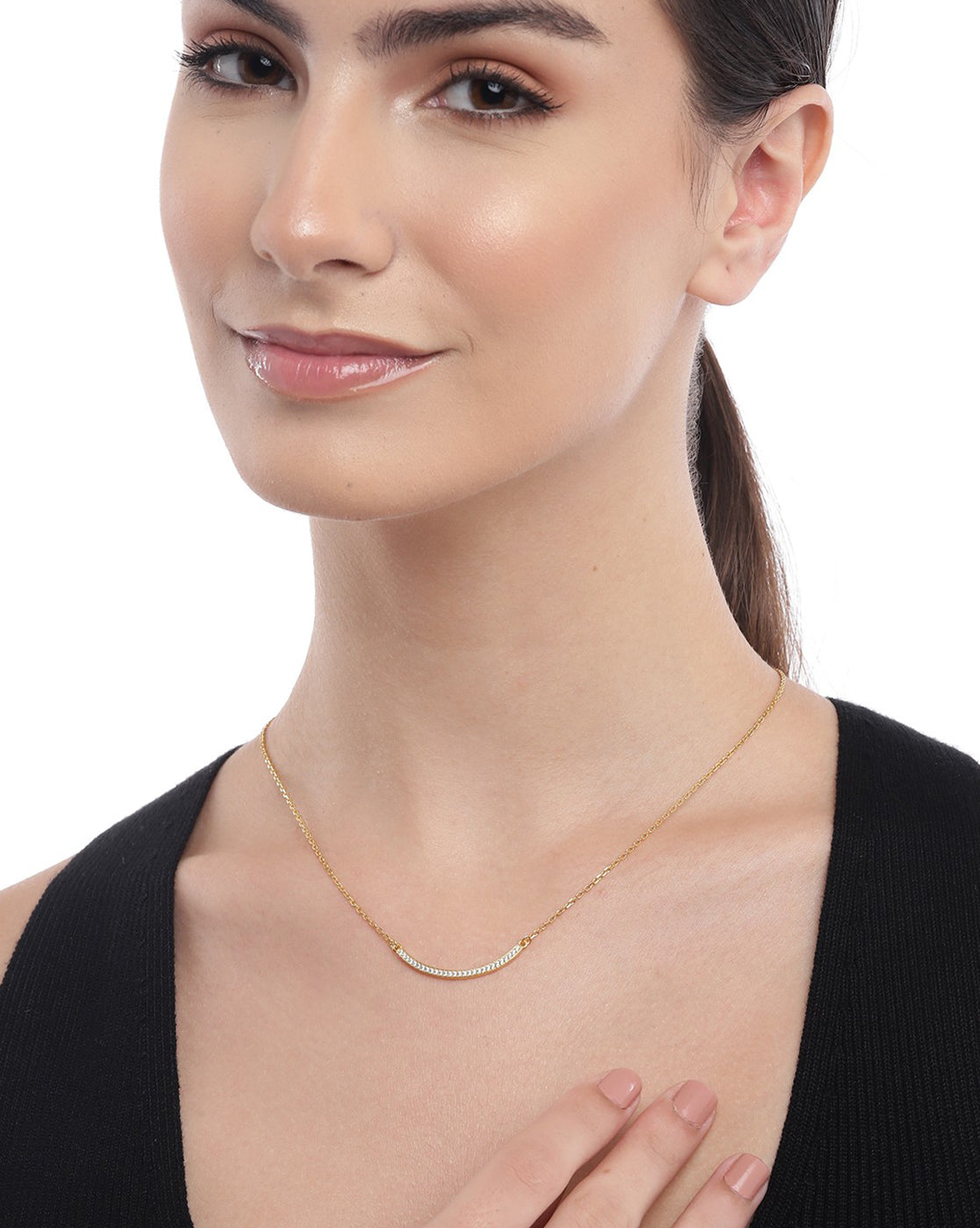 18kt Gold Plated with CZ Bar Necklace for women