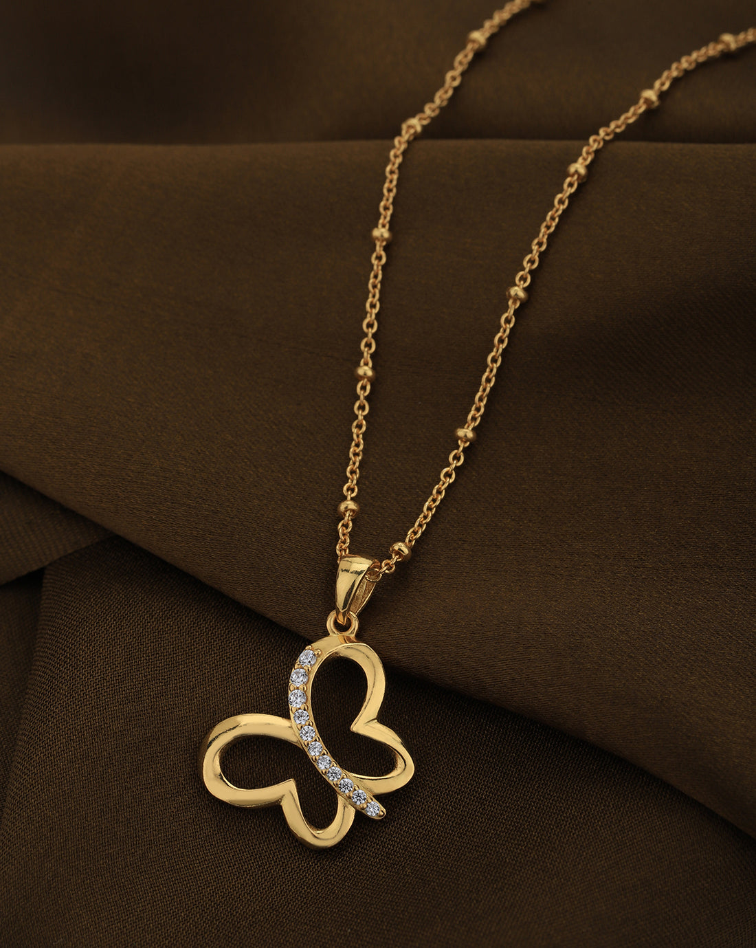 18kt Gold Plated with CZ Floral Pendant with Chain for women