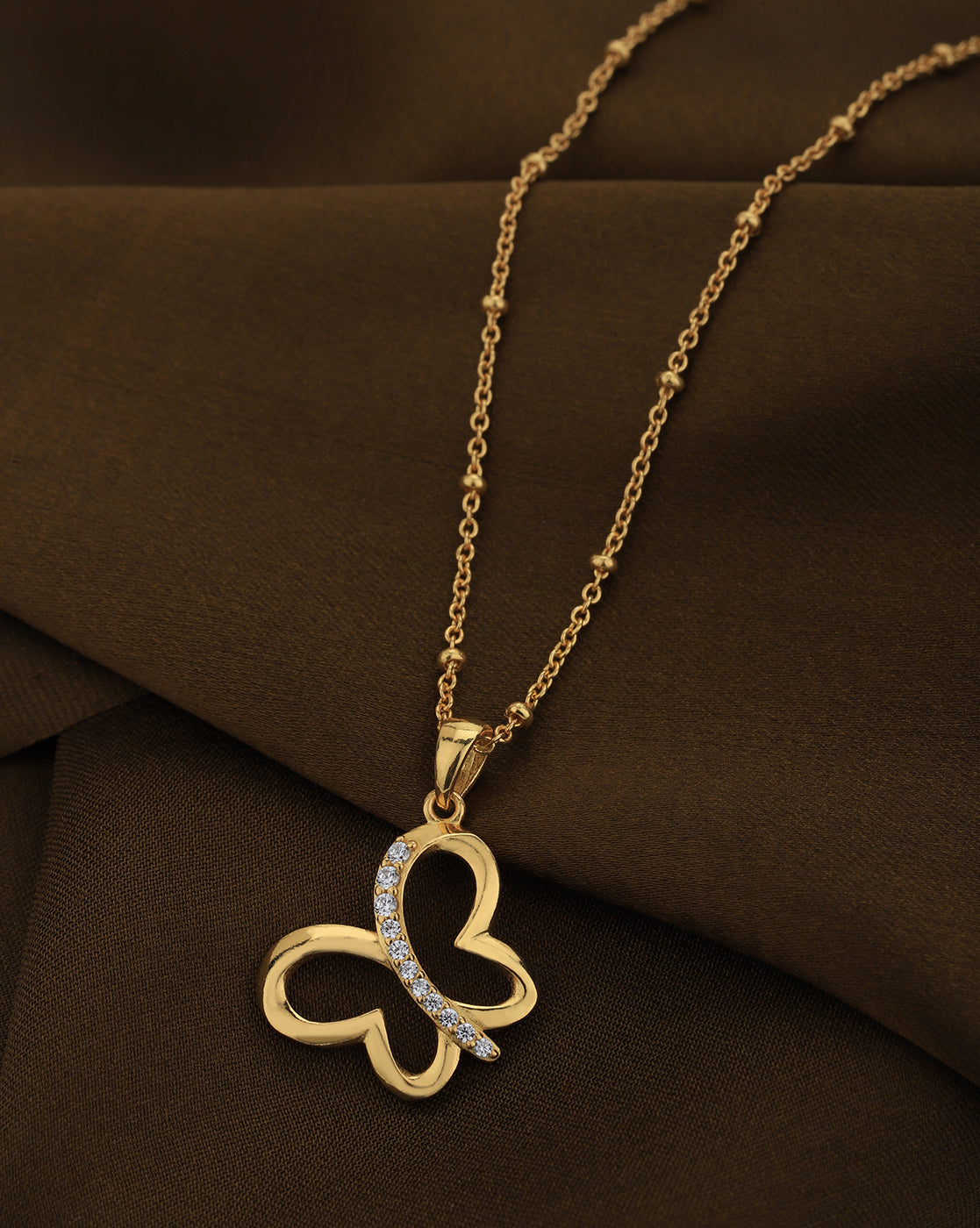 18kt Gold Plated with CZ Floral Pendant with Chain for women