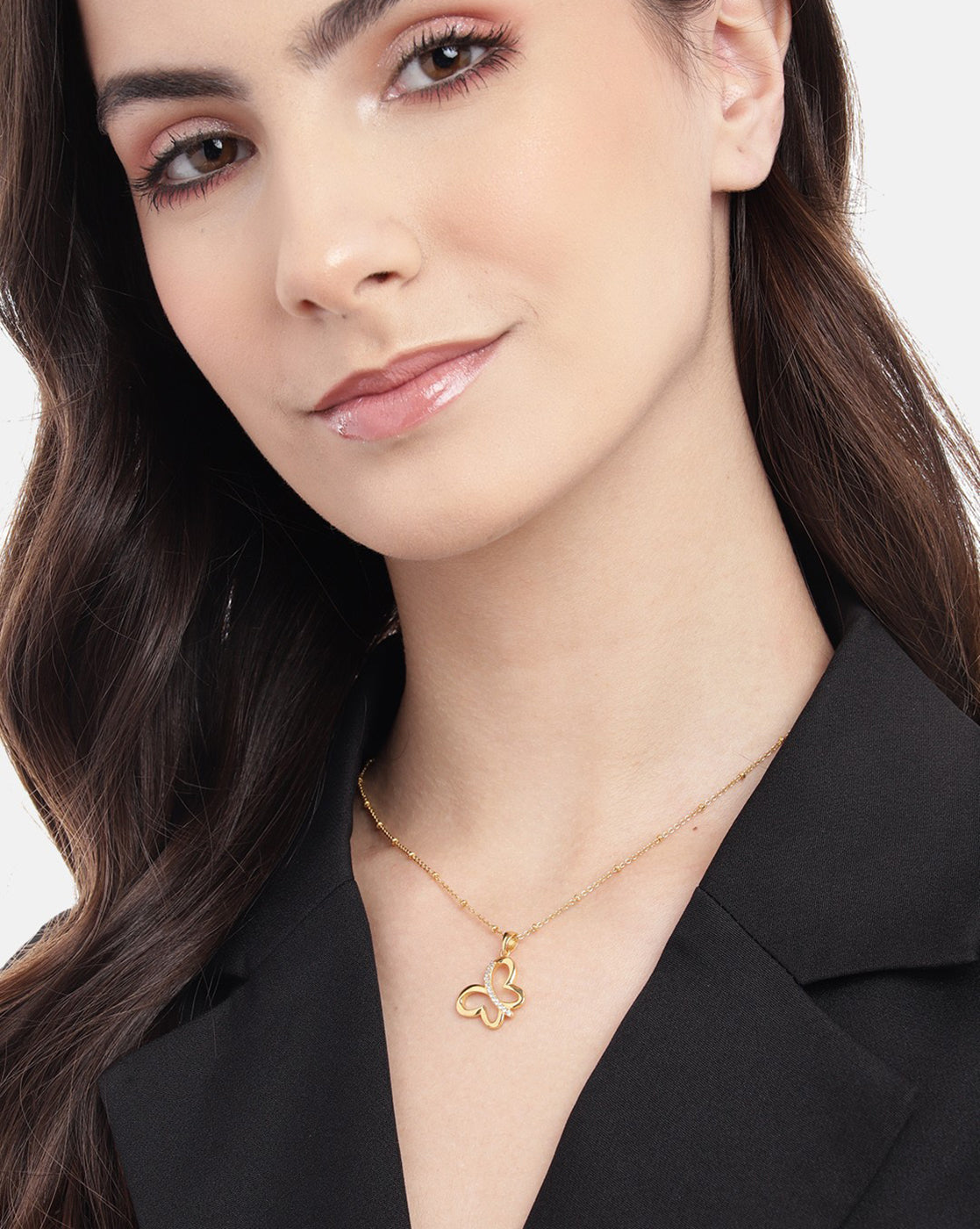 18kt Gold Plated with CZ Floral Pendant with Chain for women