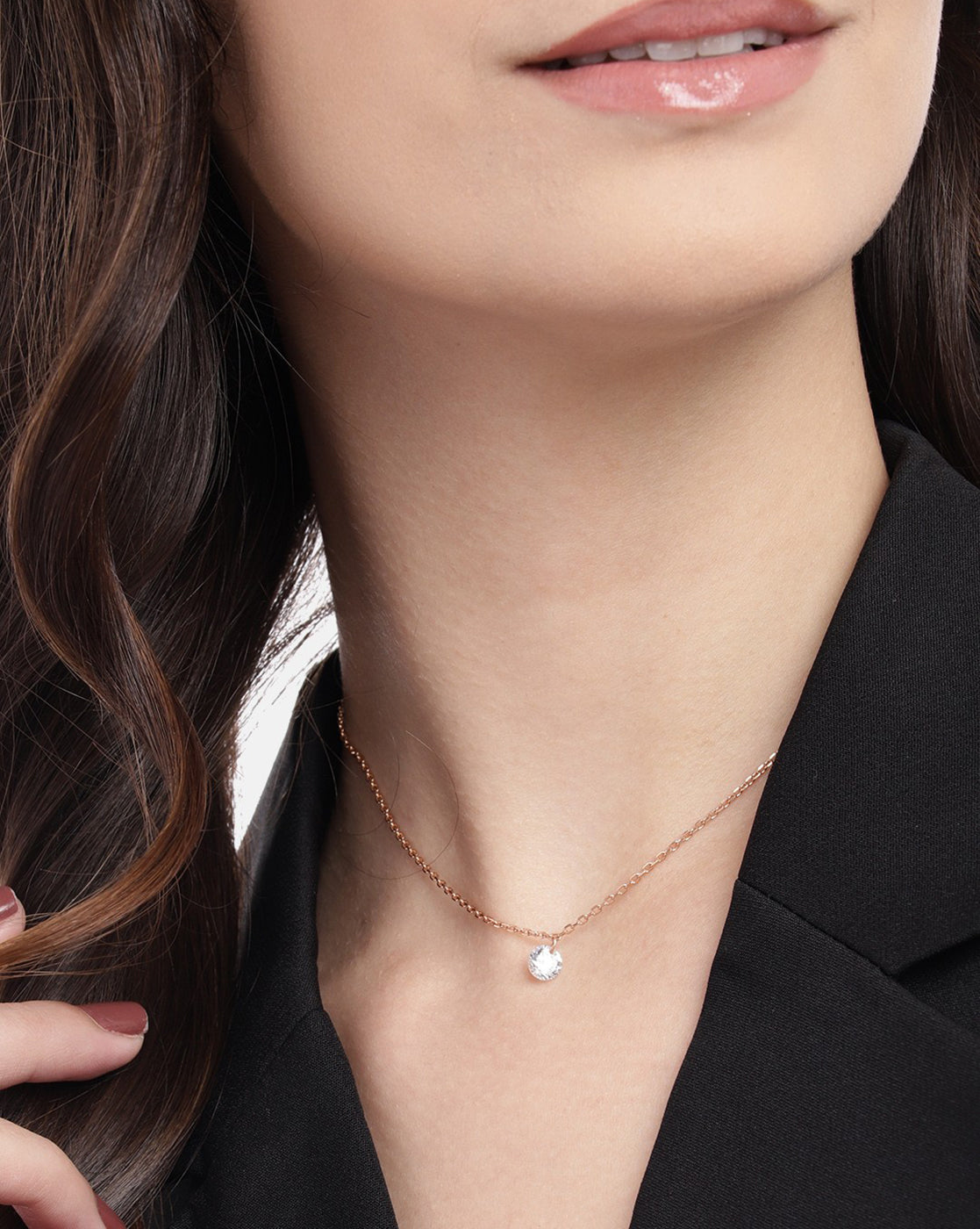 18kt Rose Gold Plated with CZ Pendant with Chain for women