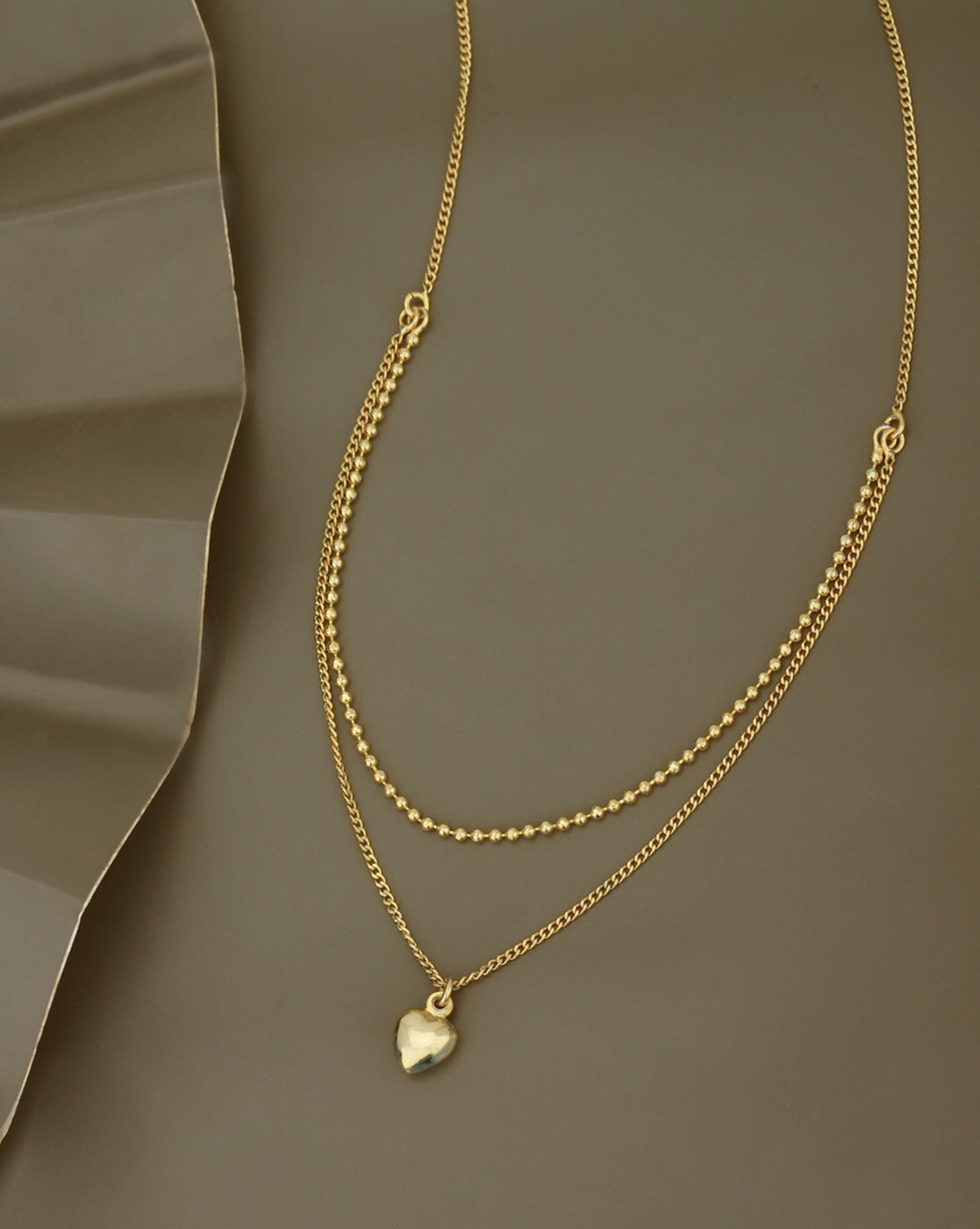 18kt Gold Plated Dangling Heart with Double Chain Necklace for women