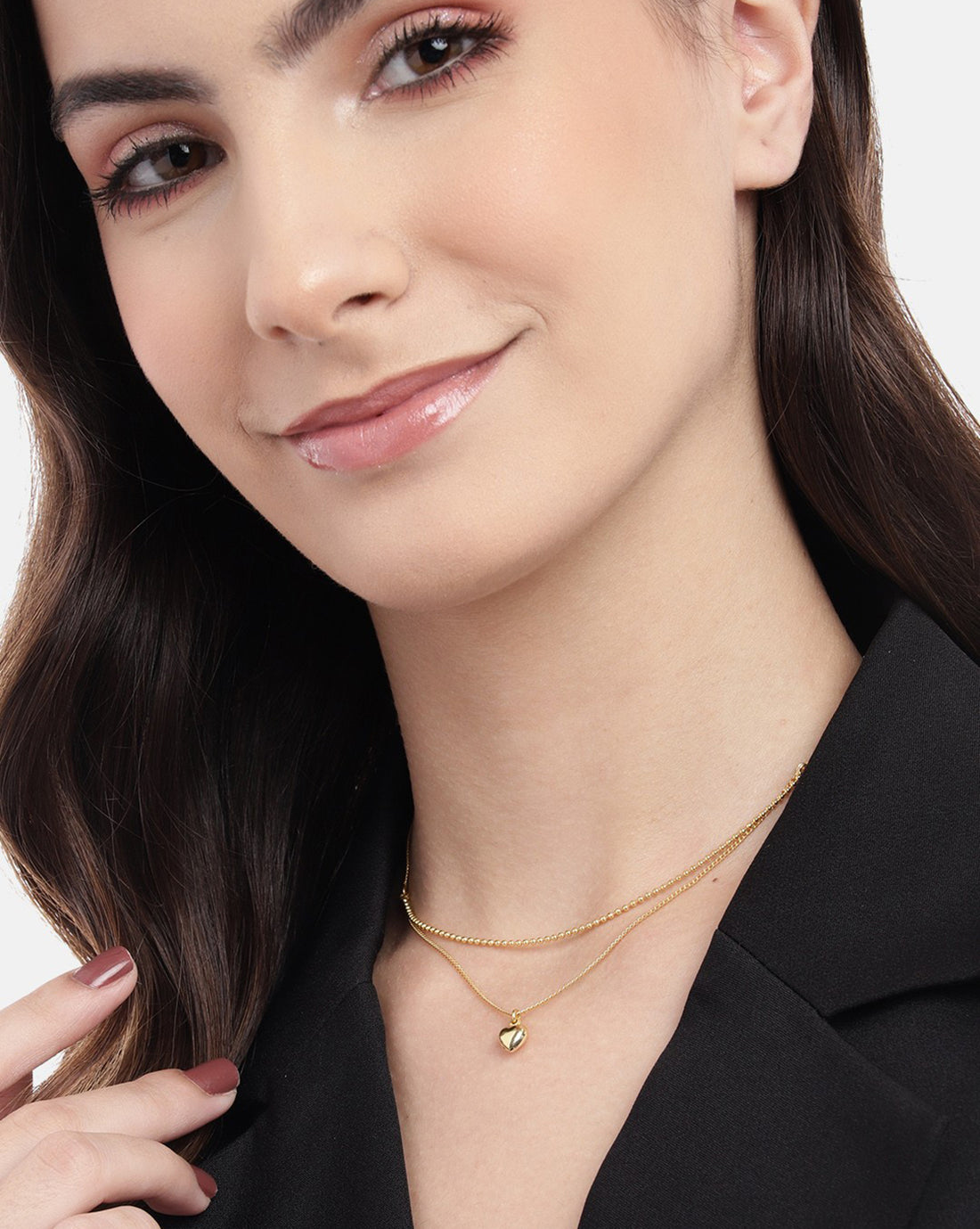 18kt Gold Plated Dangling Heart with Double Chain Necklace for women