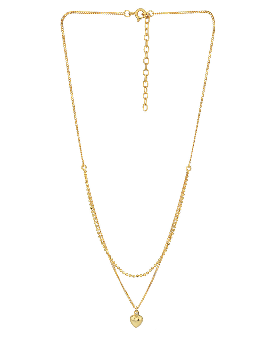 18kt Gold Plated Dangling Heart with Double Chain Necklace for