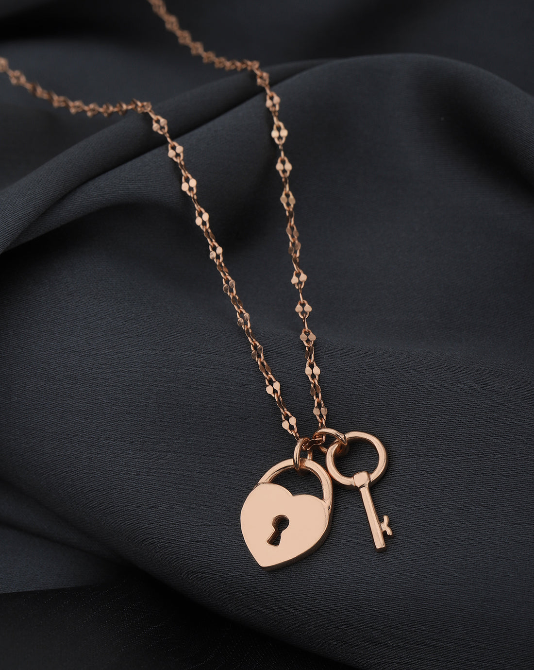18kt Rose Gold Plated Lock and Key Pendant with Chain