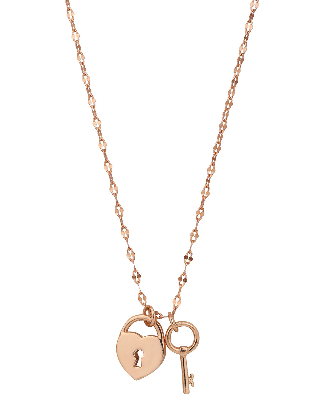 18kt Rose Gold Plated Lock and Key Pendant with Chain