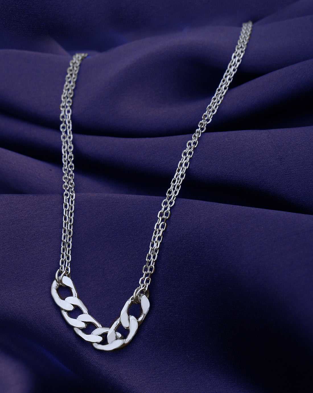 Rhodium Plated Double Chain Link Necklace