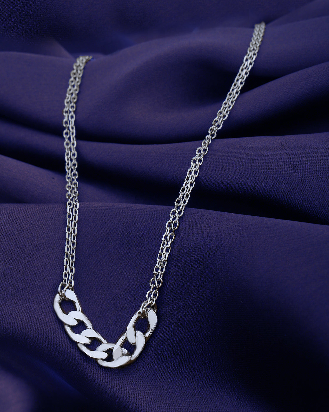 Rhodium Plated Double Chain Link Necklace