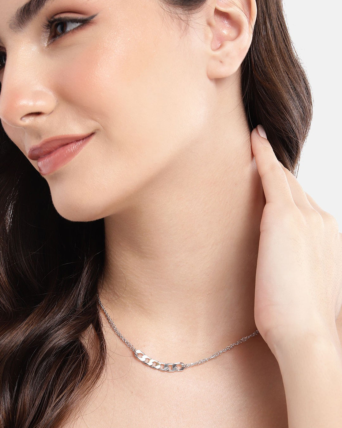 Rhodium Plated Double Chain Link Necklace